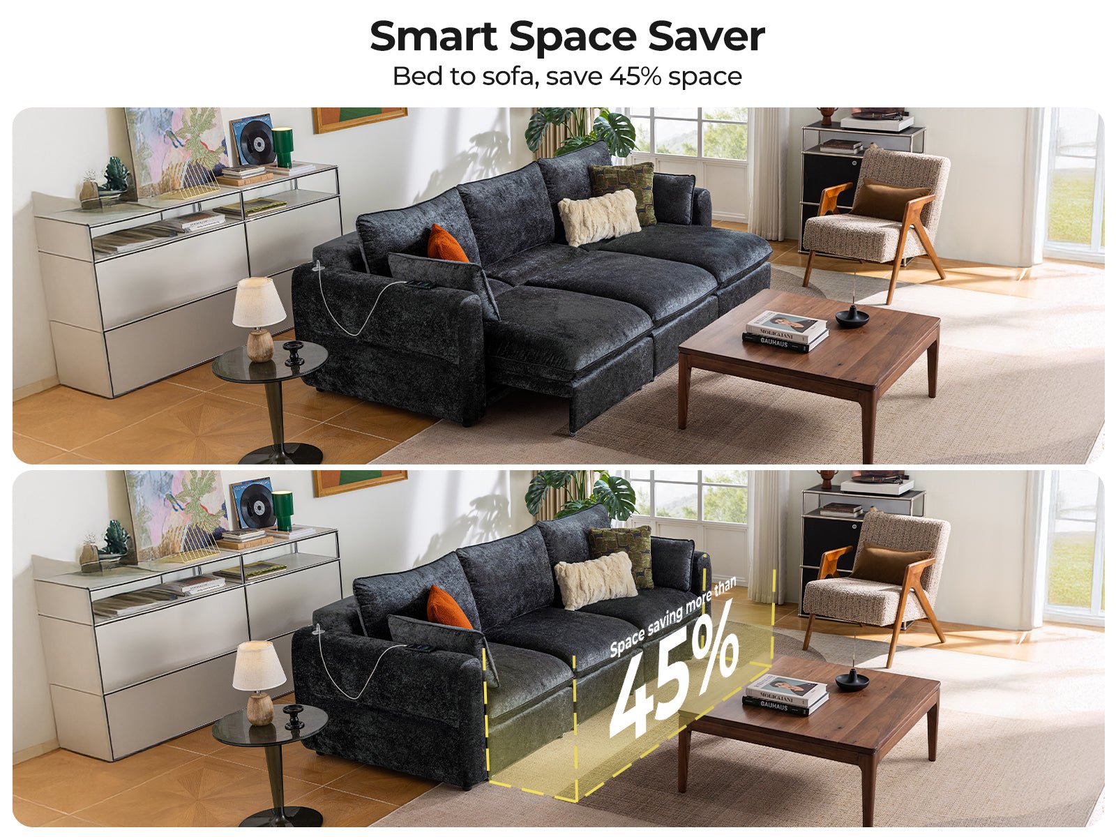 DOVA Oversized Electric Extendable Sofa Bed Dark Grey