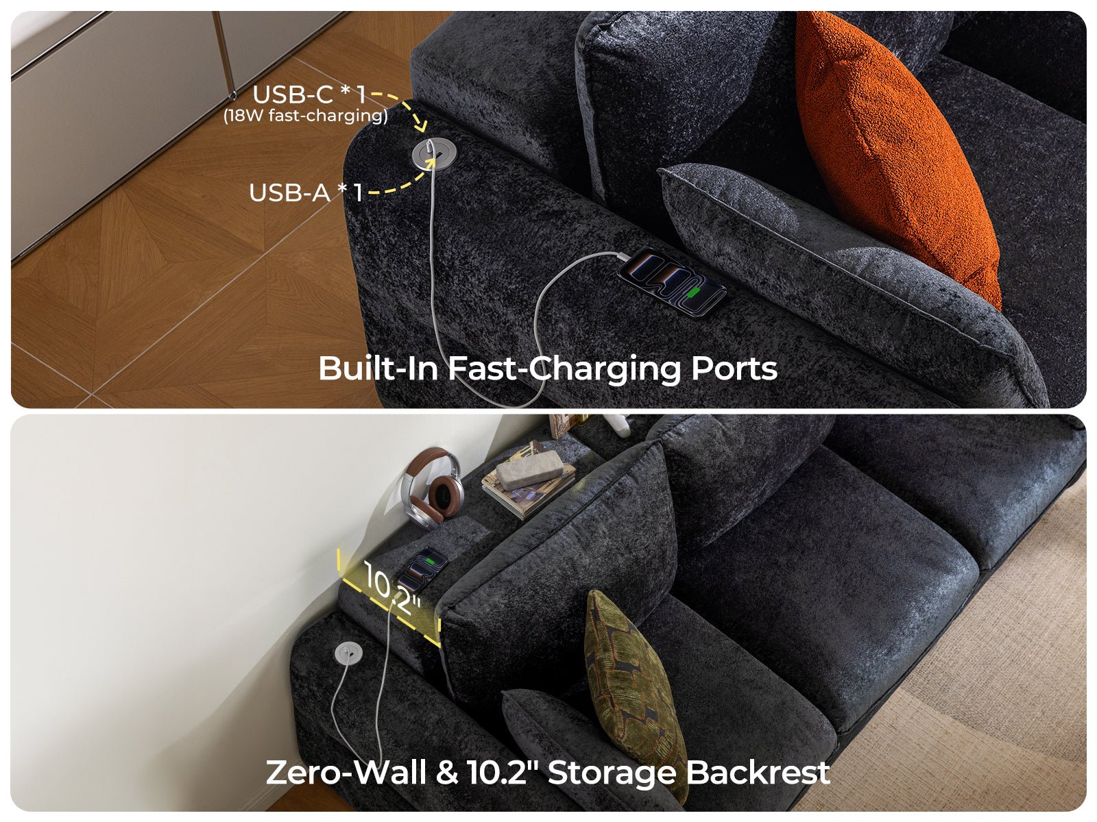 DOVA Oversized Electric Extendable Sofa Bed Dark Grey