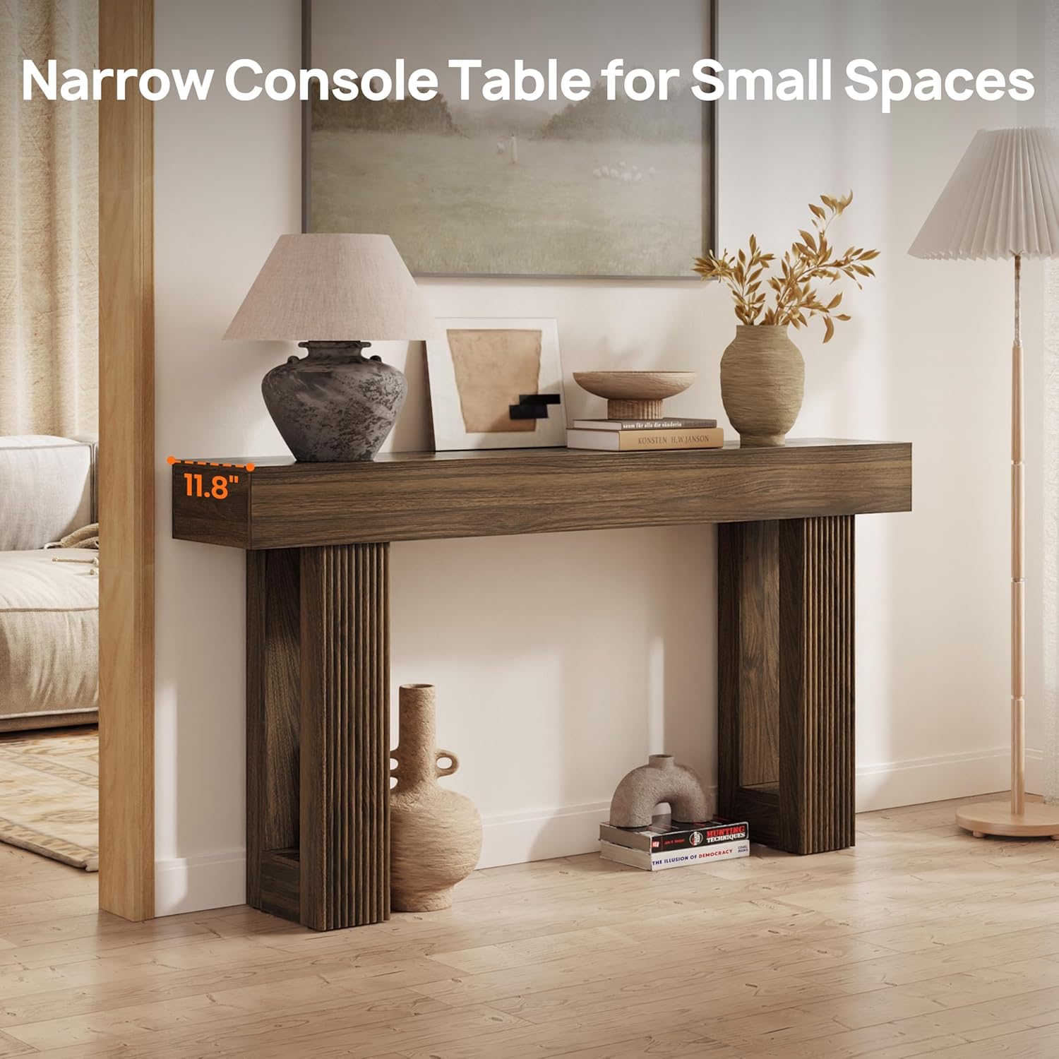 Fluted Console Table, Ribbed Entryway Table, Chunky Wood Hallway Table for Living Room