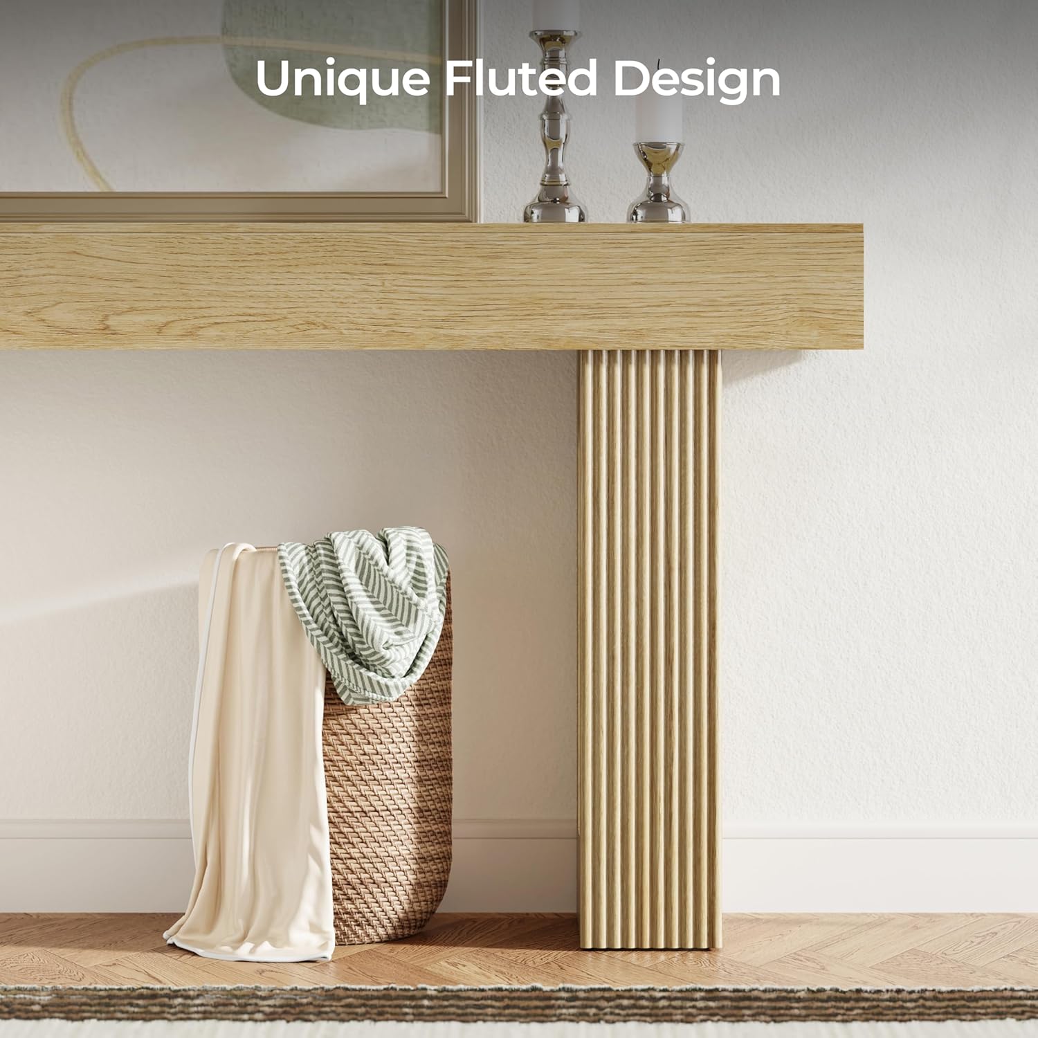 Fluted Console Table, Ribbed Entryway Table, Chunky Wood Hallway Table for Living Room