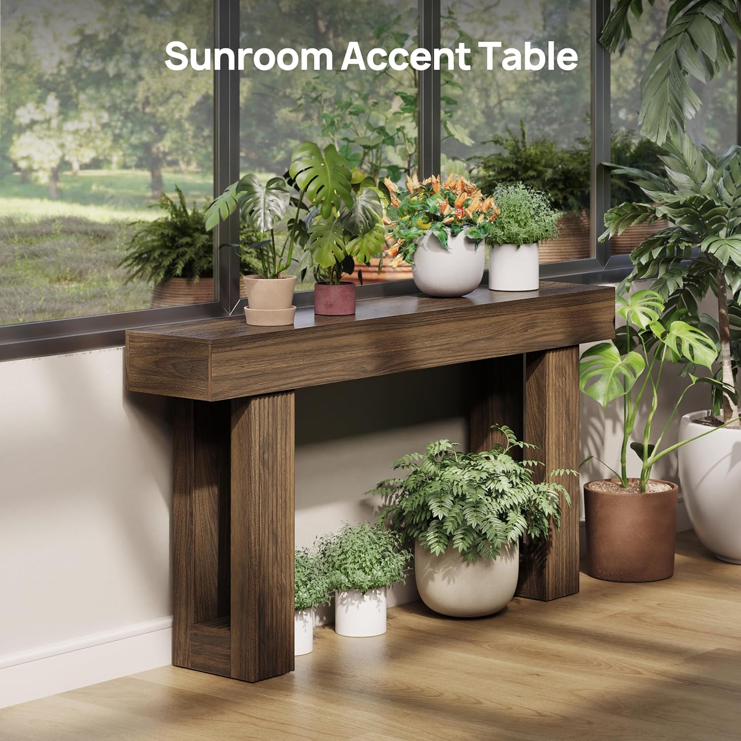 Fluted Console Table, Ribbed Entryway Table, Chunky Wood Hallway Table for Living Room