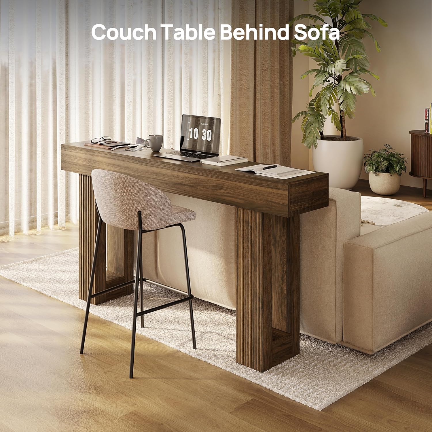 Fluted Console Table, Ribbed Entryway Table, Chunky Wood Hallway Table for Living Room