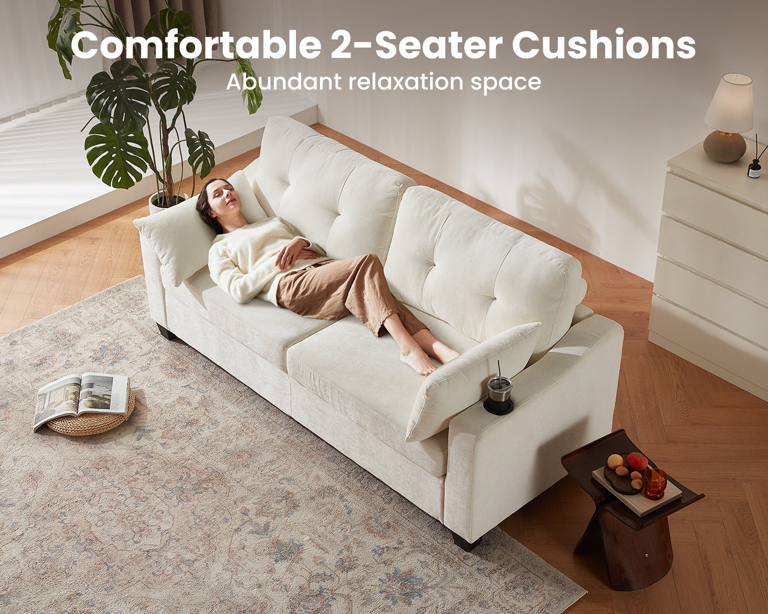 CURLIN Full Size 2IN1 Chenille Pull Out Sofa Bed (Beige)