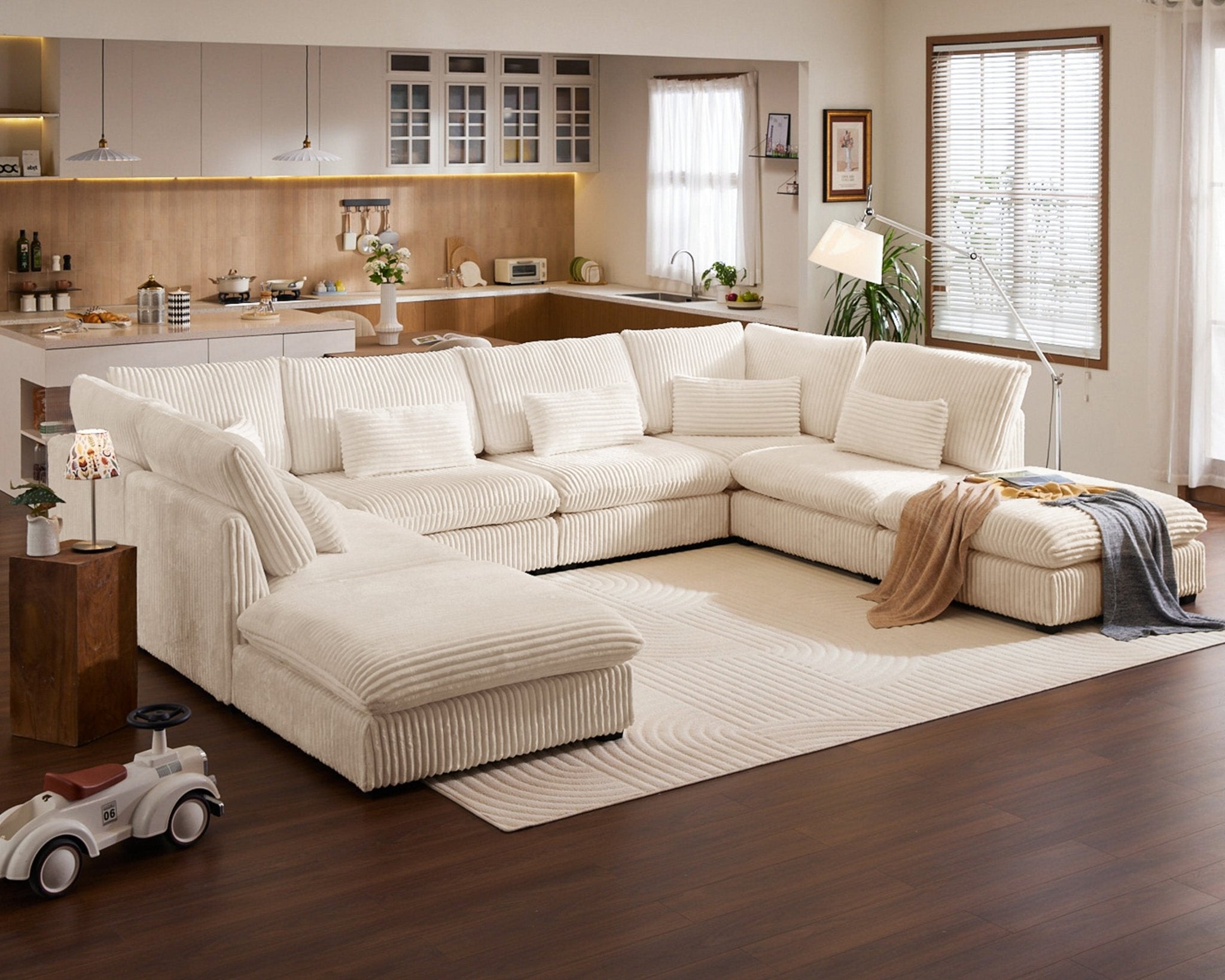 MONARCA Fluffy Corduroy 4 Seats with 4 Ottomans