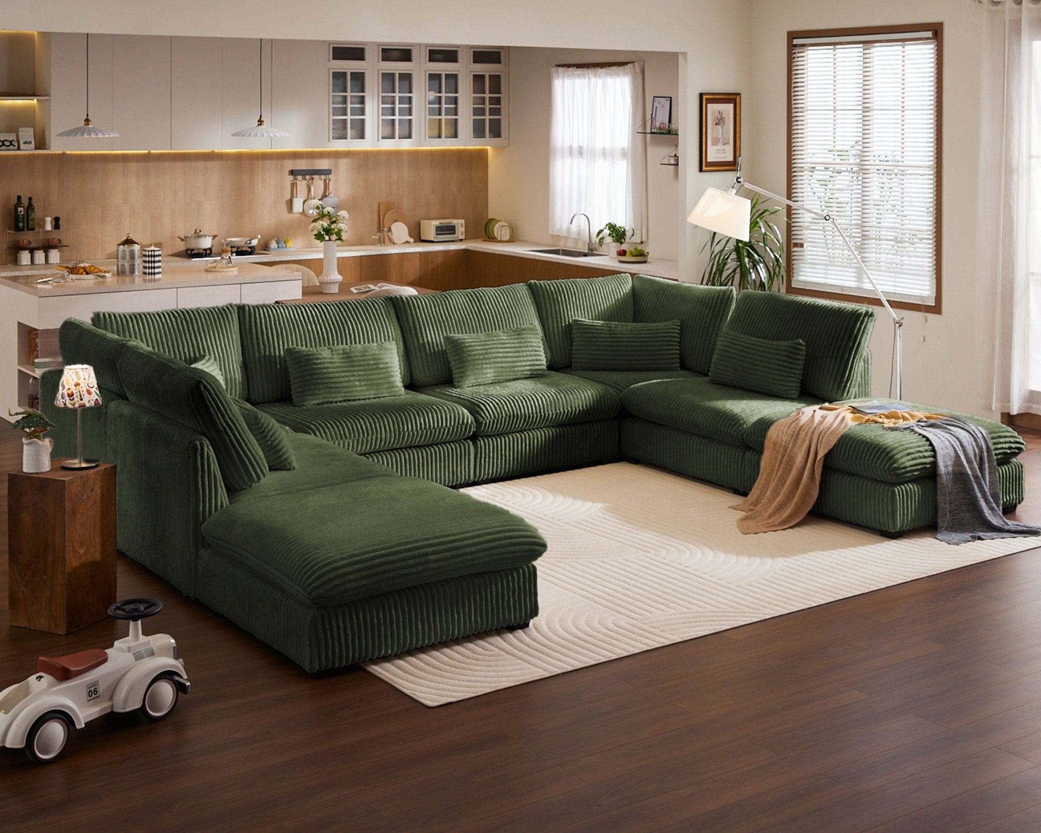 MONARCA Fluffy Corduroy 4 Seats with 4 Ottomans