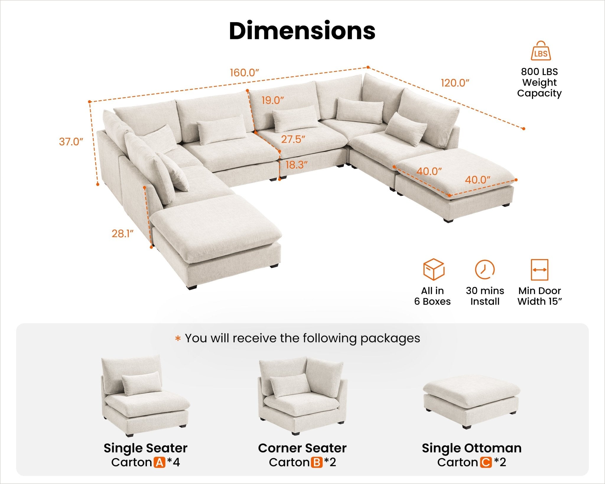 MONARCA Chenille 4 Seats with 4 Ottomans