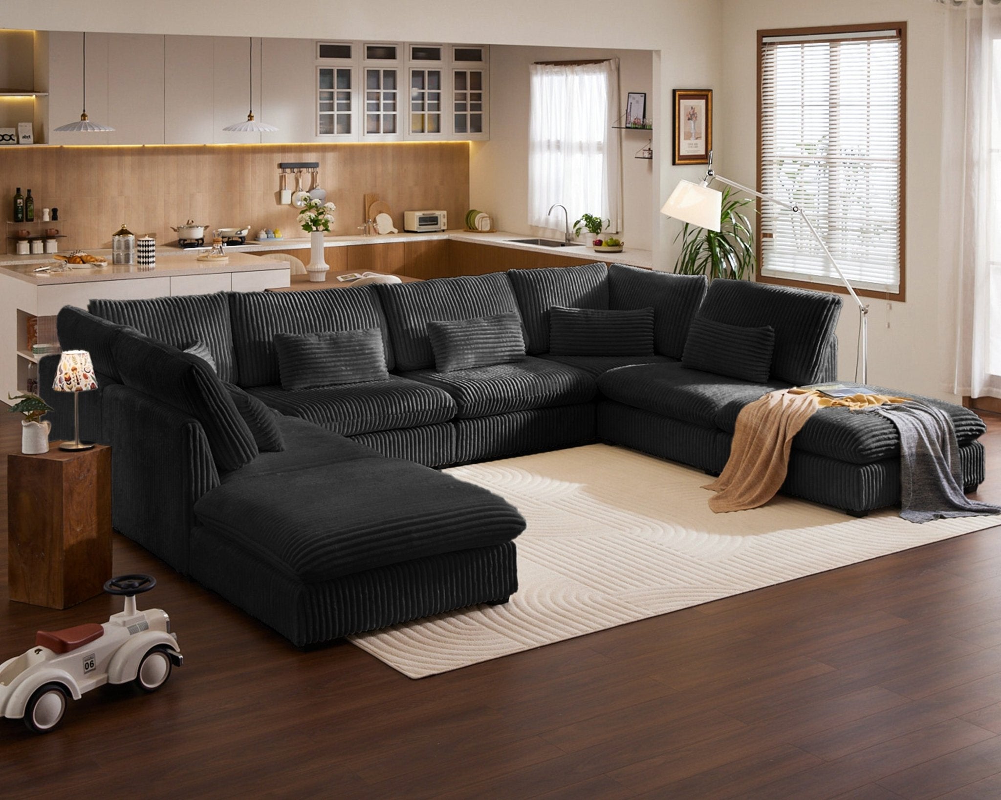 MONARCA Fluffy Corduroy 4 Seats with 4 Ottomans