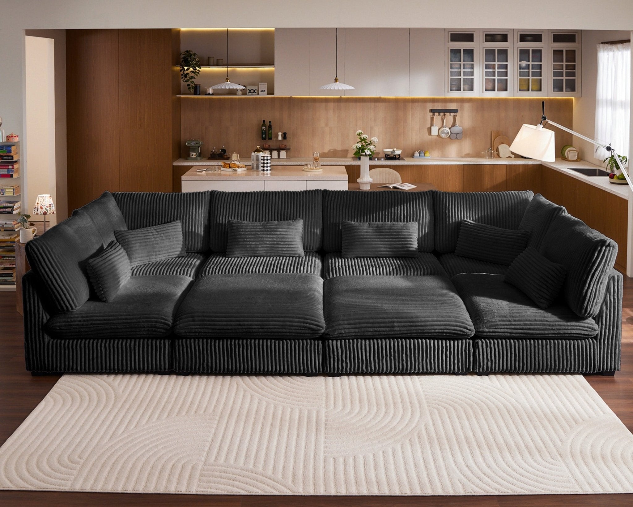 MONARCA Fluffy Corduroy 4 Seats with 4 Ottomans