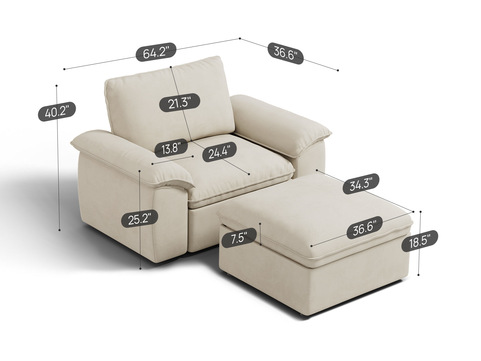 SOMA Origins II 2 Seat Armchair, with Nap Armrests & Ottoman