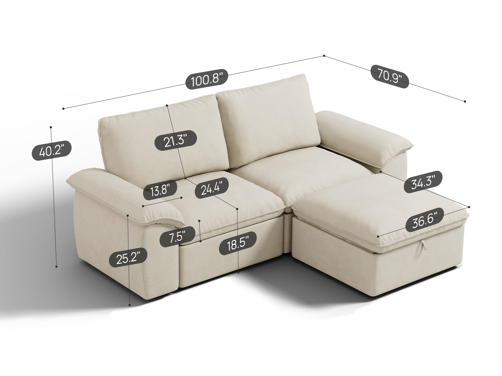 SOMA Origins II 3 Seat Loveseat, with Nap Armrests & Ottoman