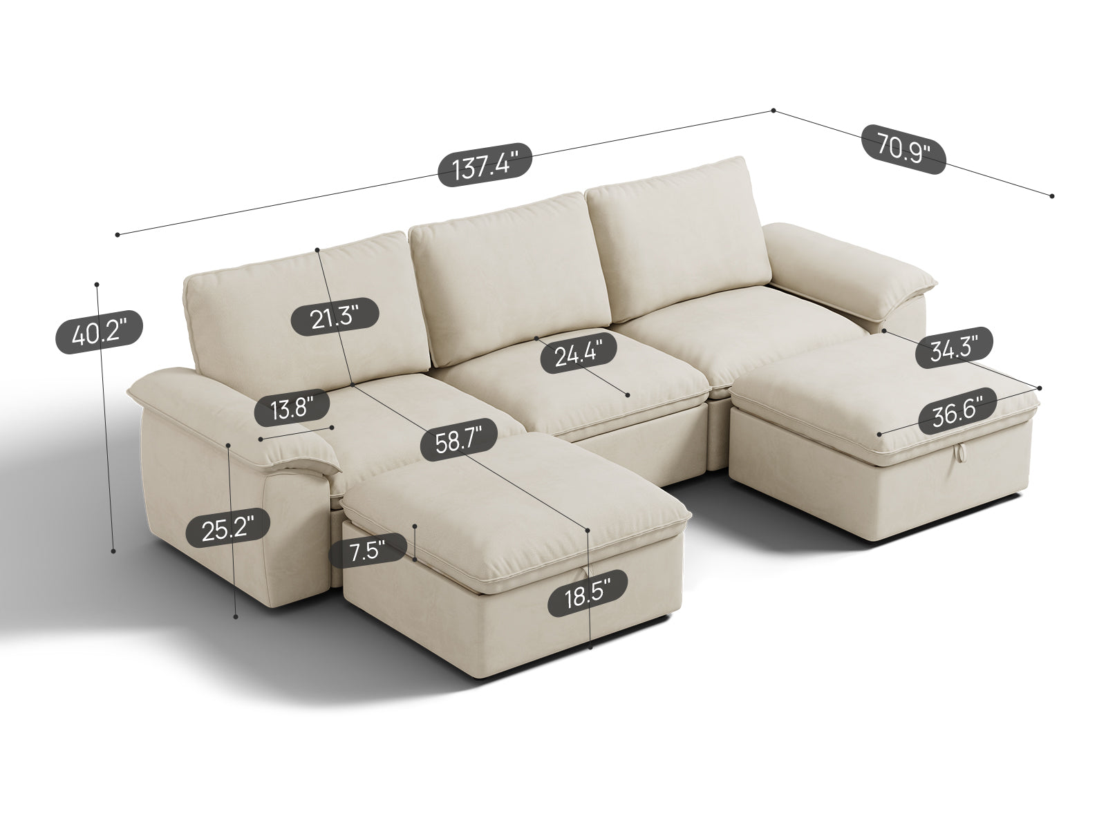 SOMA Origins II 5 Seat U-shaped, with Nap Armrests & 2 Ottomans