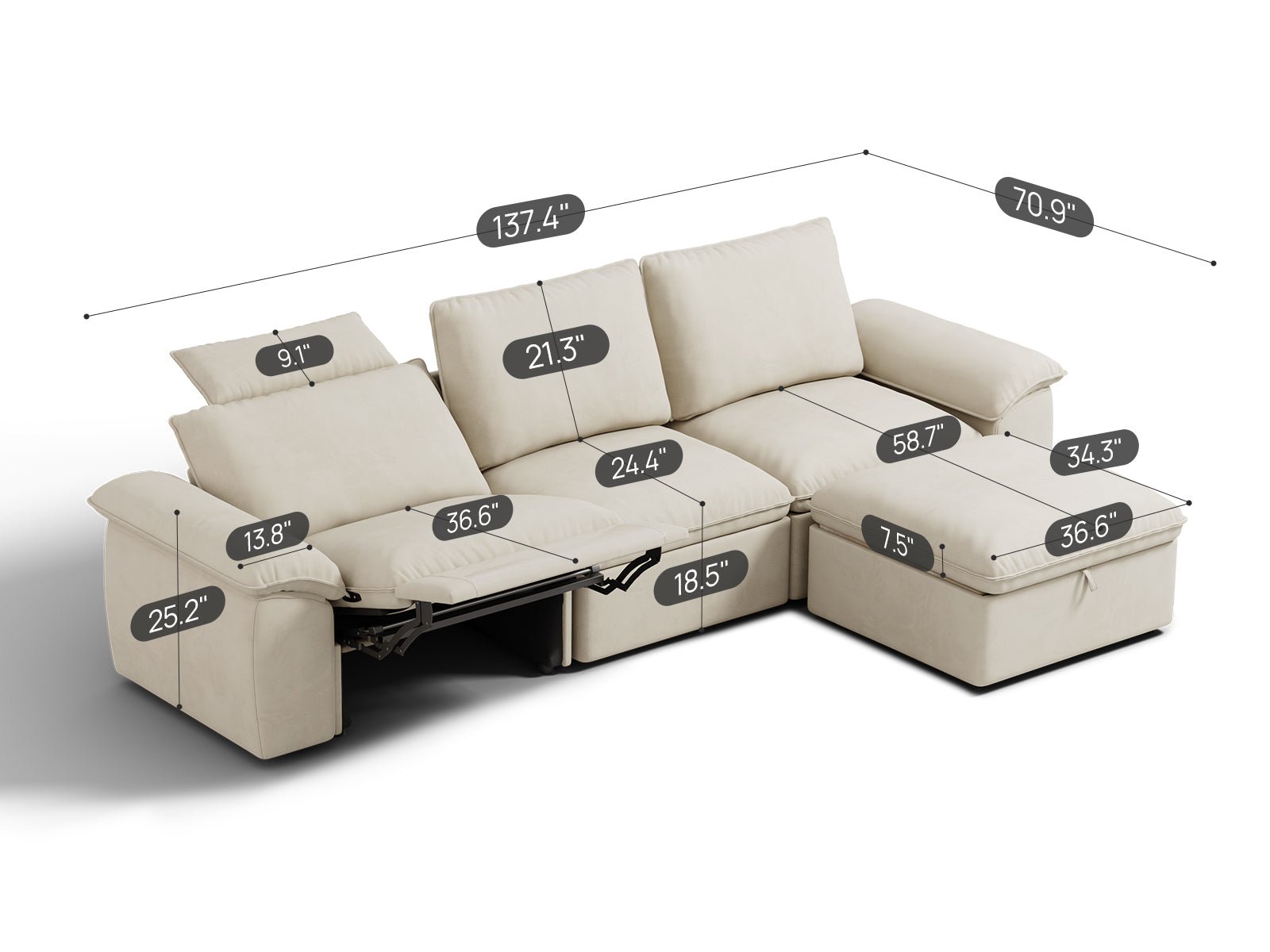 SOMA Motion II 4 Seat L - shaped, with Recliner & Nap Armrests