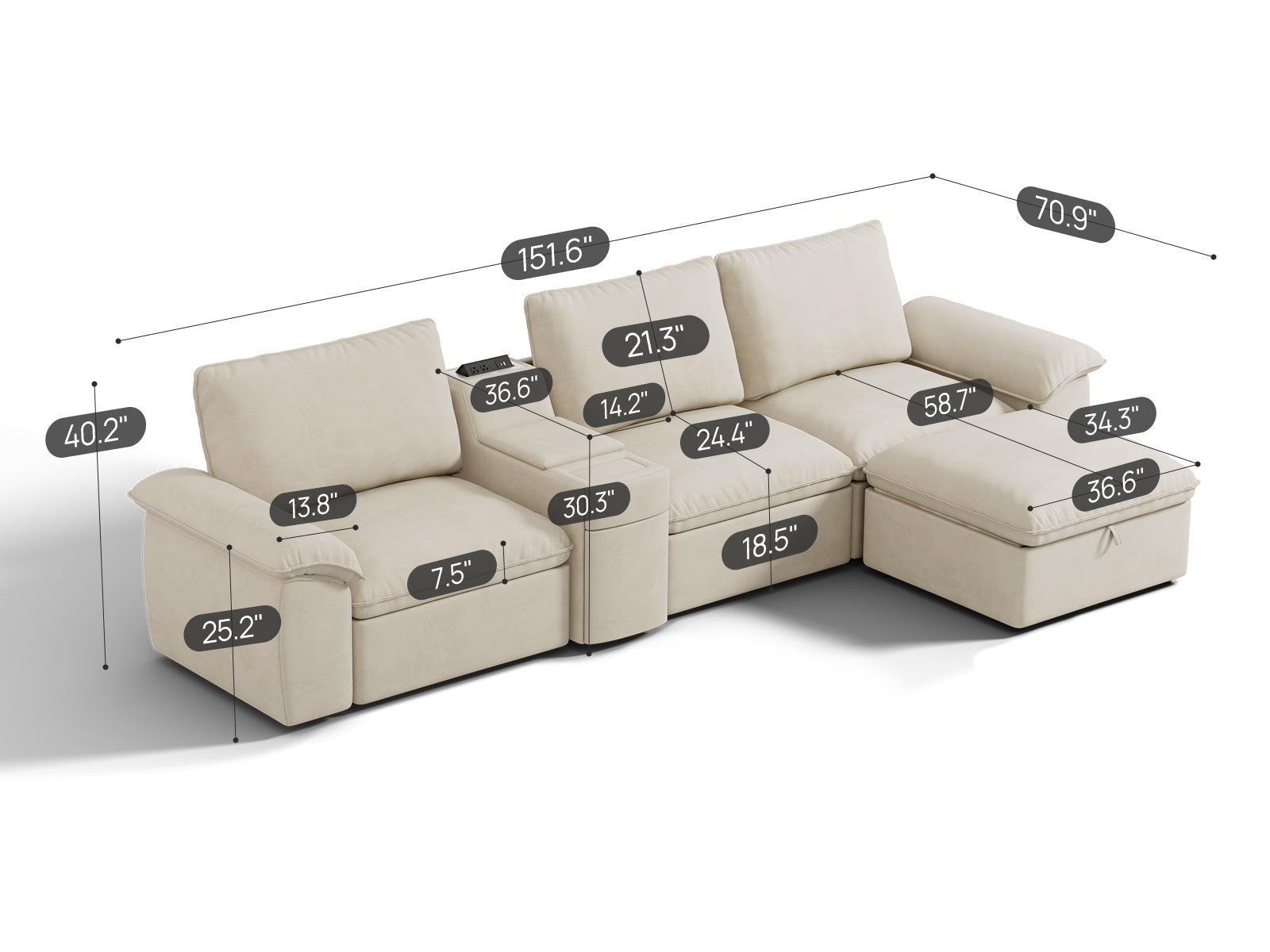 SOMA Motion I 4 Seat L-shaped, with Nap Armrests & Console