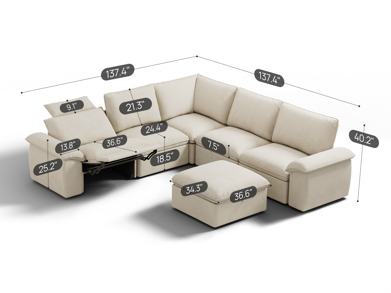 SOMA Motion II 6 Seat V - shaped, with Recliner & Nap Armrests
