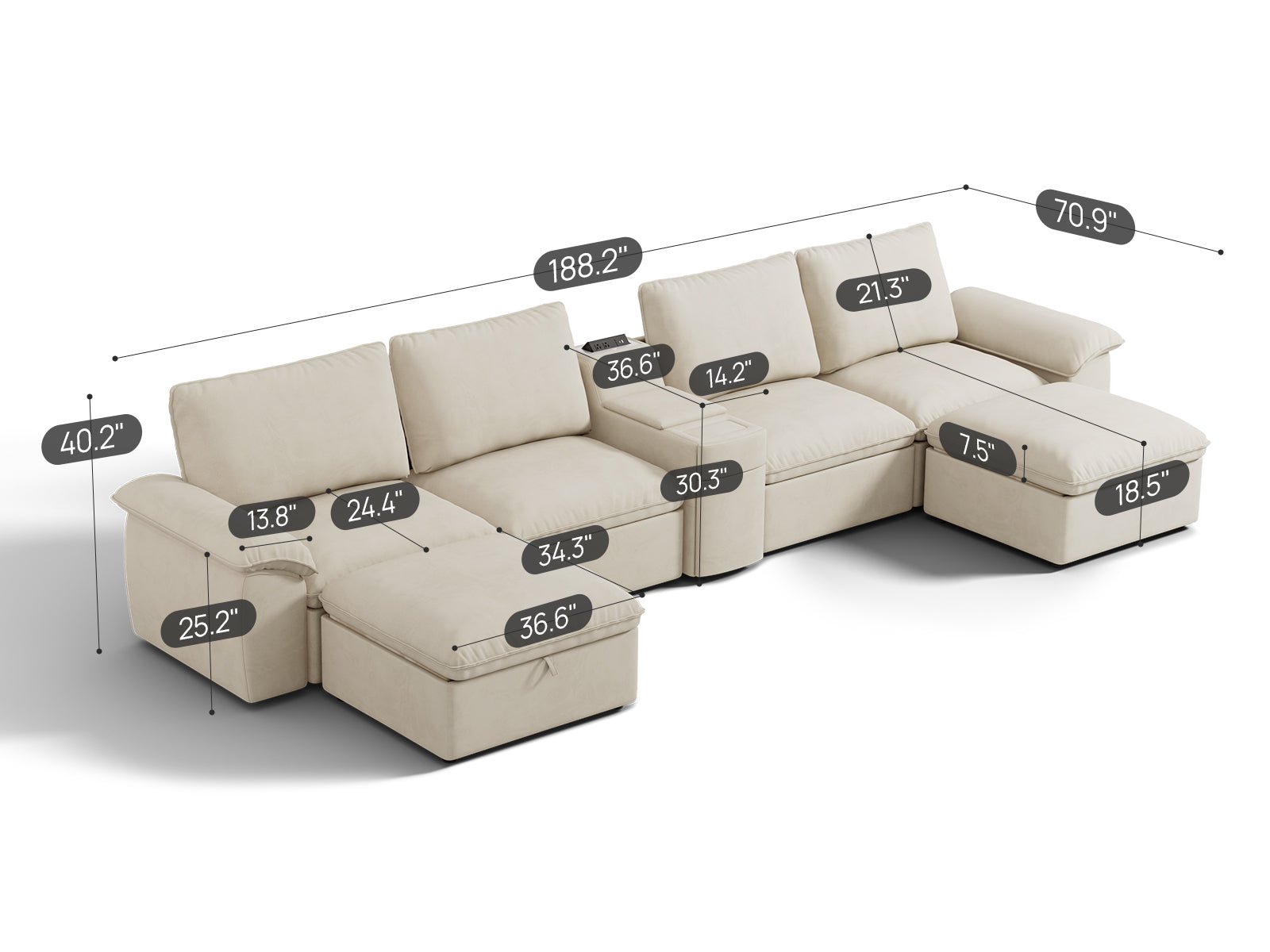 SOMA Motion I 6 Seat U - shaped, with Nap Armrests & Console