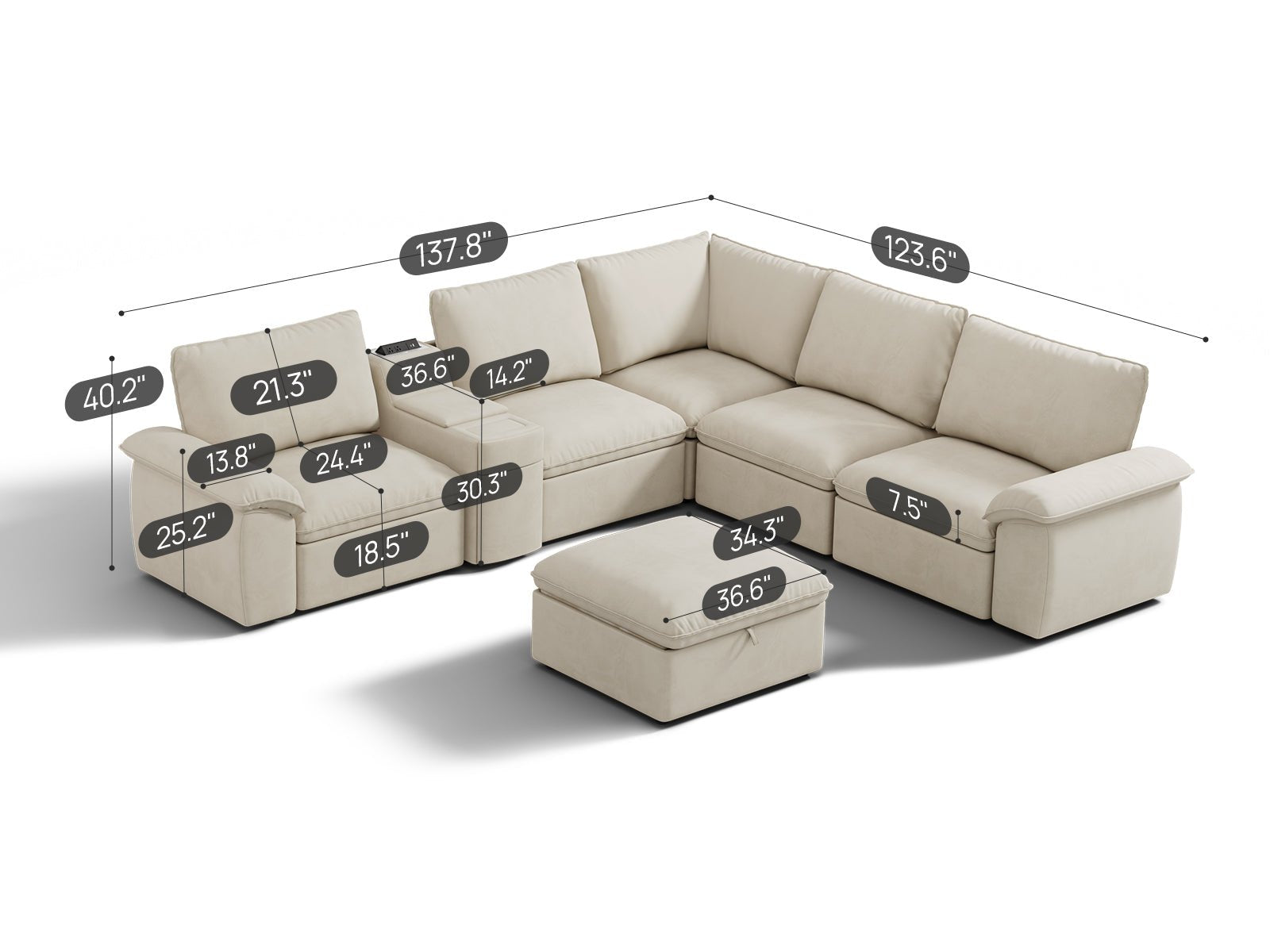 SOMA Motion I 6 Seat V - shaped, with Nap Armrests & Console