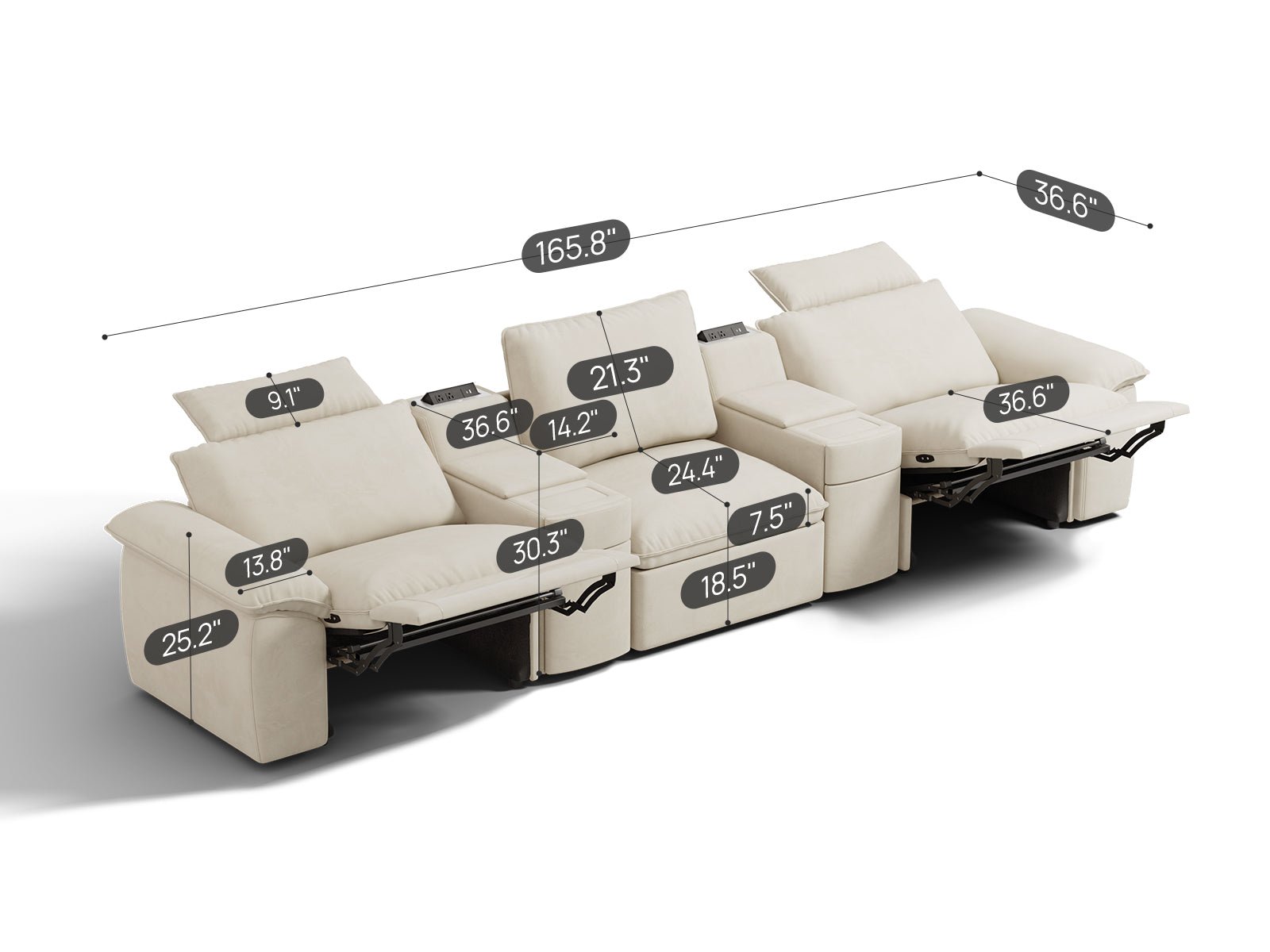 SOMA Prestige 3 Seat, with 2 Recliners & 2 Consoles | Nap Armrests