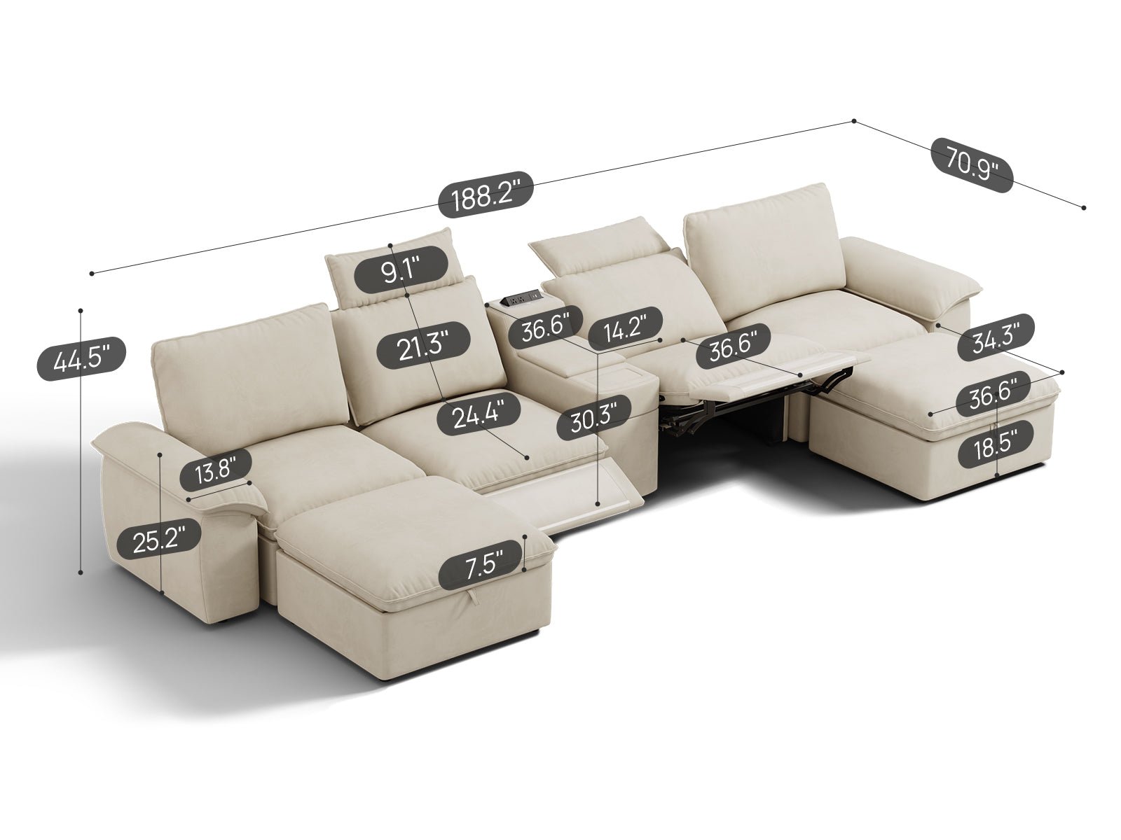 SOMA Prestige 6 Seat U - shaped, with 2 Recliners & Console | Nap Armrests