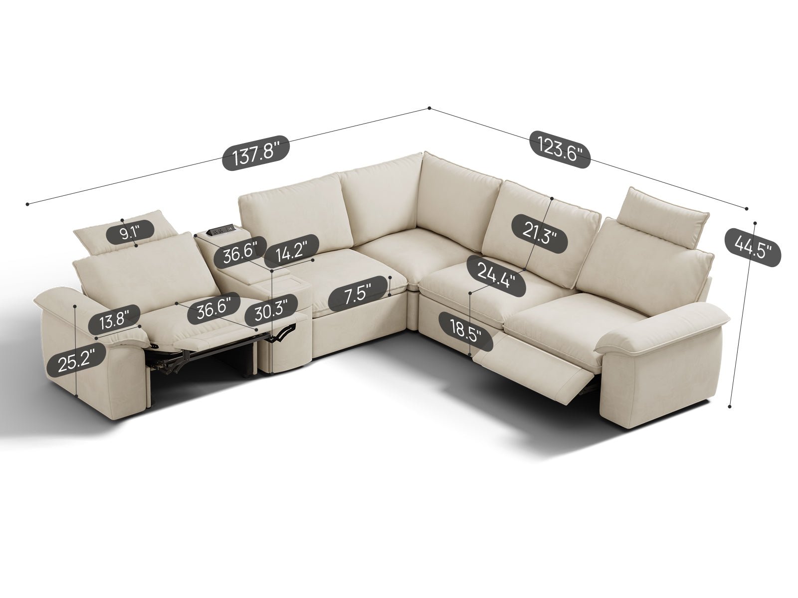 SOMA Prestige 5 Seat V - shaped, with 2 Recliners & Console | Nap Armrests