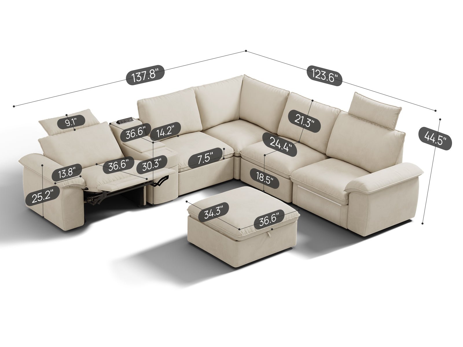 SOMA Prestige 6 Seat V - shaped, with 2 Recliners & Console | Nap Armrests