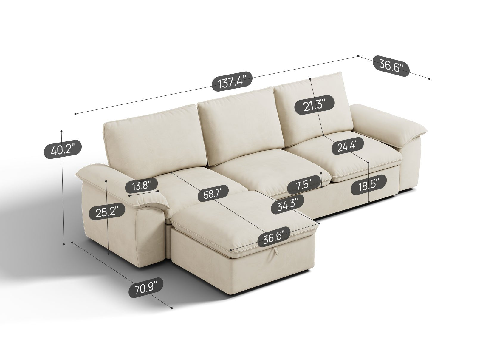 SOMA Retreat II 4 Seat L - shaped, with Hidden One - pull Guest Bed | Nap Armrests