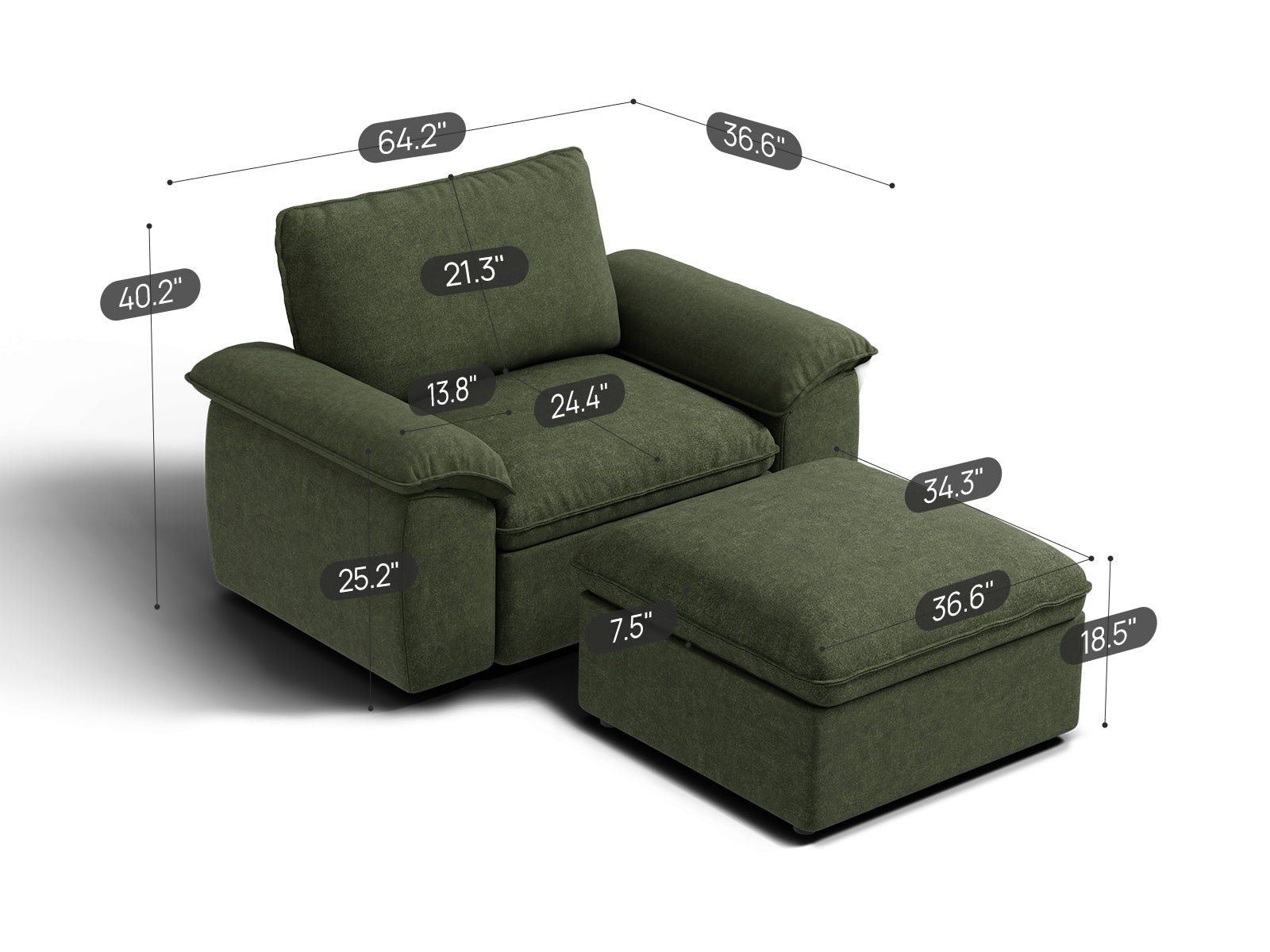 SOMA Origins II 2 Seat Armchair, with Nap Armrests & Ottoman