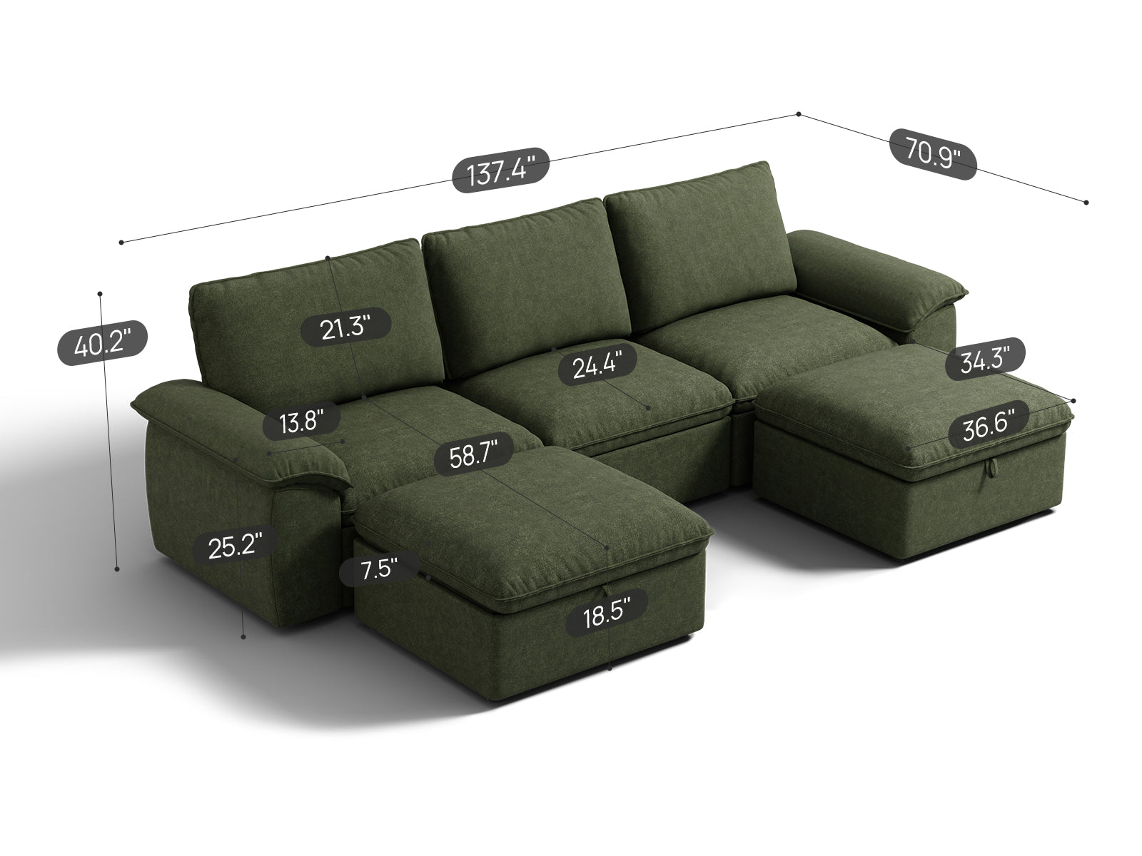 SOMA Origins II 5 Seat U-shaped, with Nap Armrests & 2 Ottomans