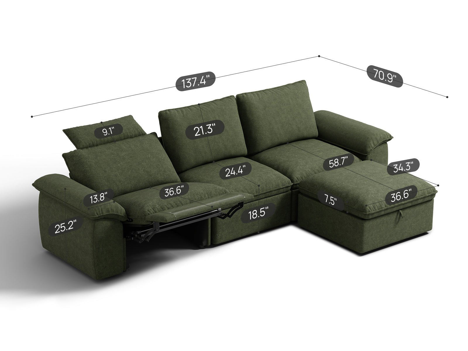 SOMA Motion II 4 Seat L - shaped, with Recliner & Nap Armrests