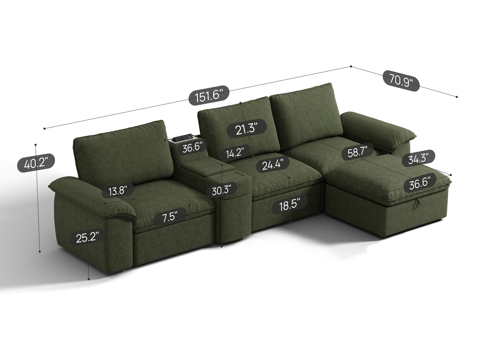 SOMA Motion I 4 Seat L-shaped, with Nap Armrests & Console