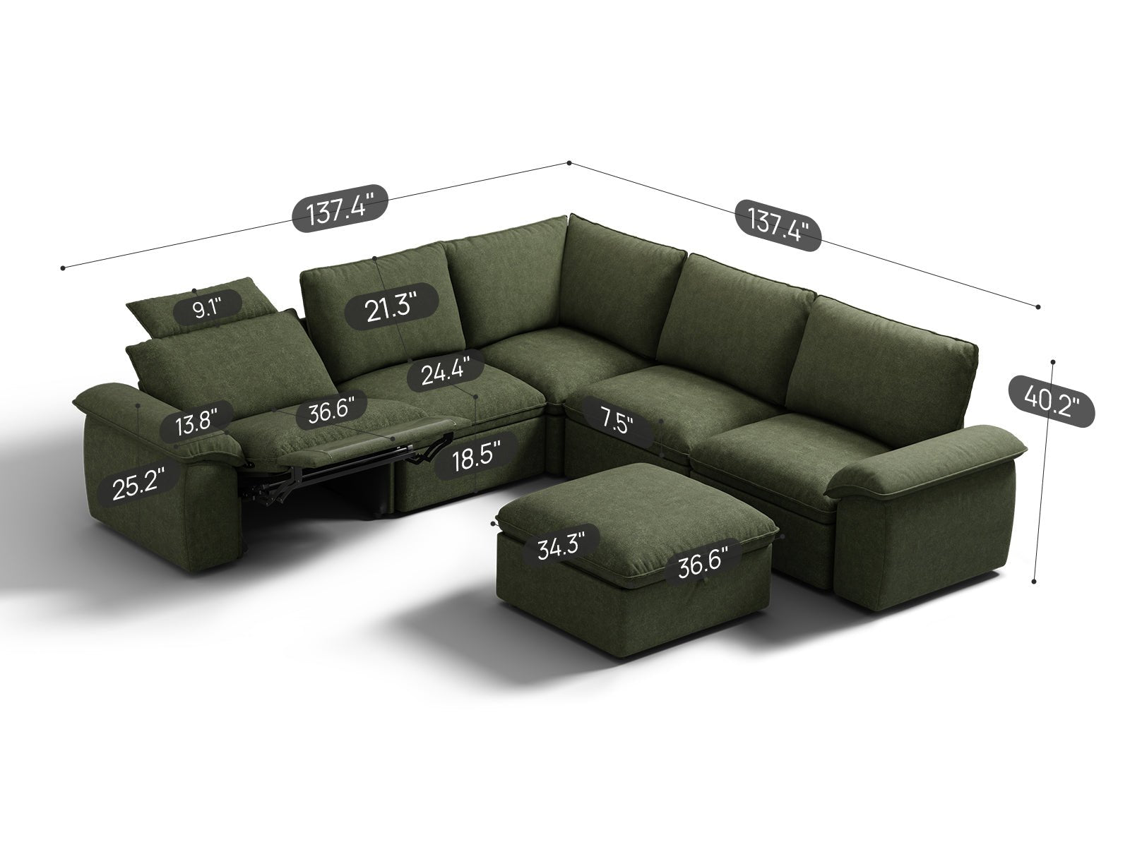 SOMA Motion II 6 Seat V - shaped, with Recliner & Nap Armrests