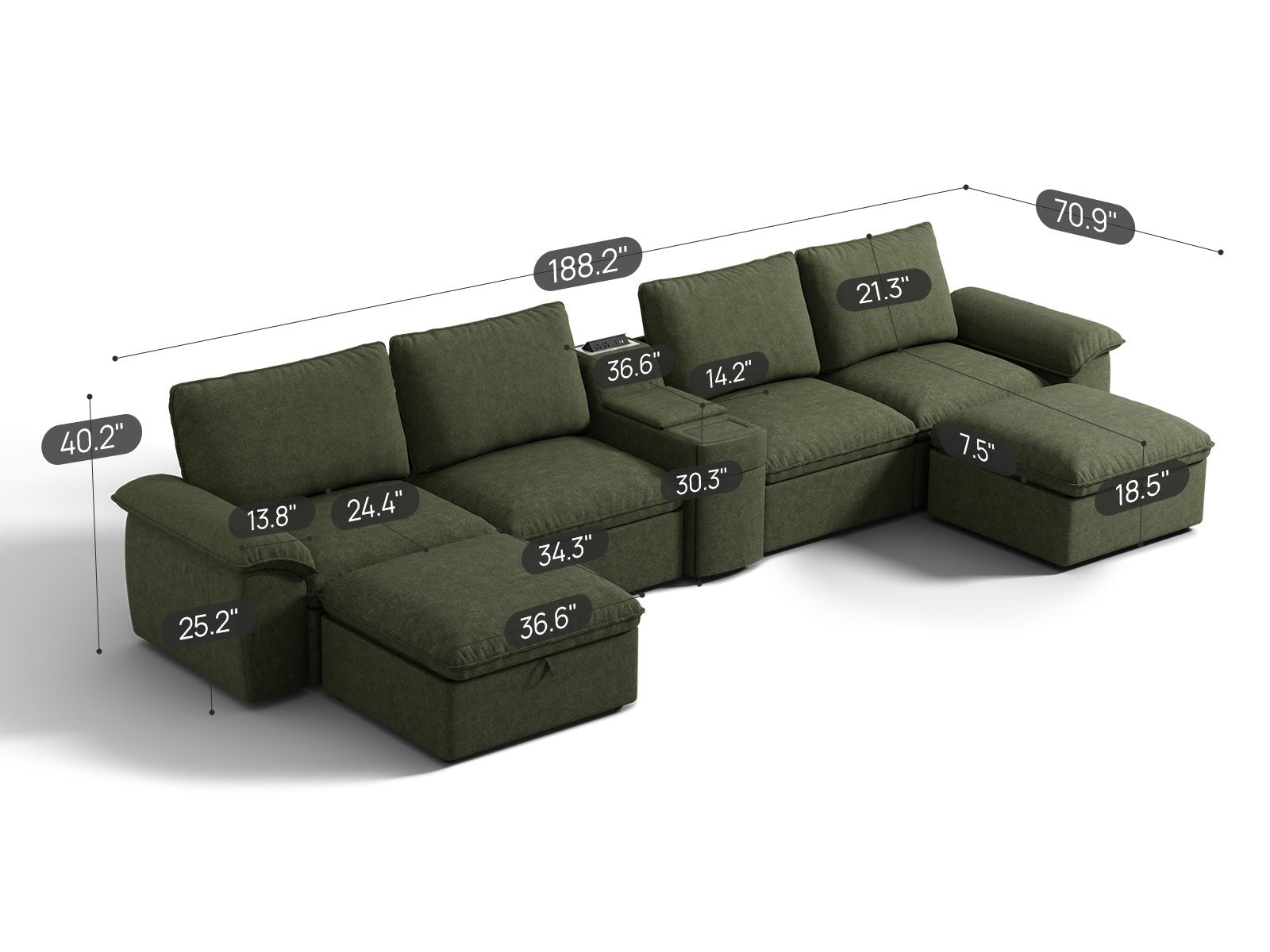 SOMA Motion I 6 Seat U - shaped, with Nap Armrests & Console