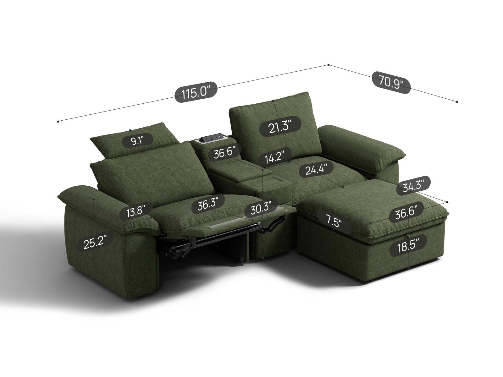 SOMA Prestige 3 Seat L-shaped, with Recliner & Console | Nap Armrests