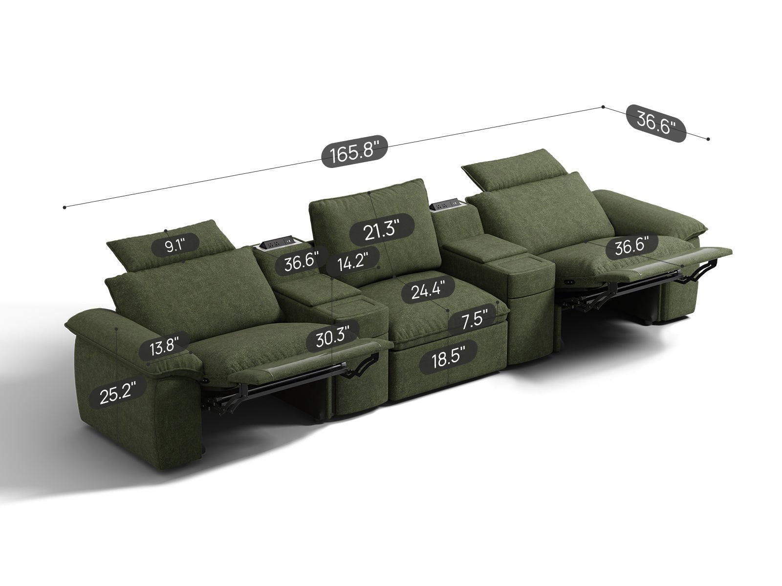 SOMA Prestige 3 Seat, with 2 Recliners & 2 Consoles | Nap Armrests