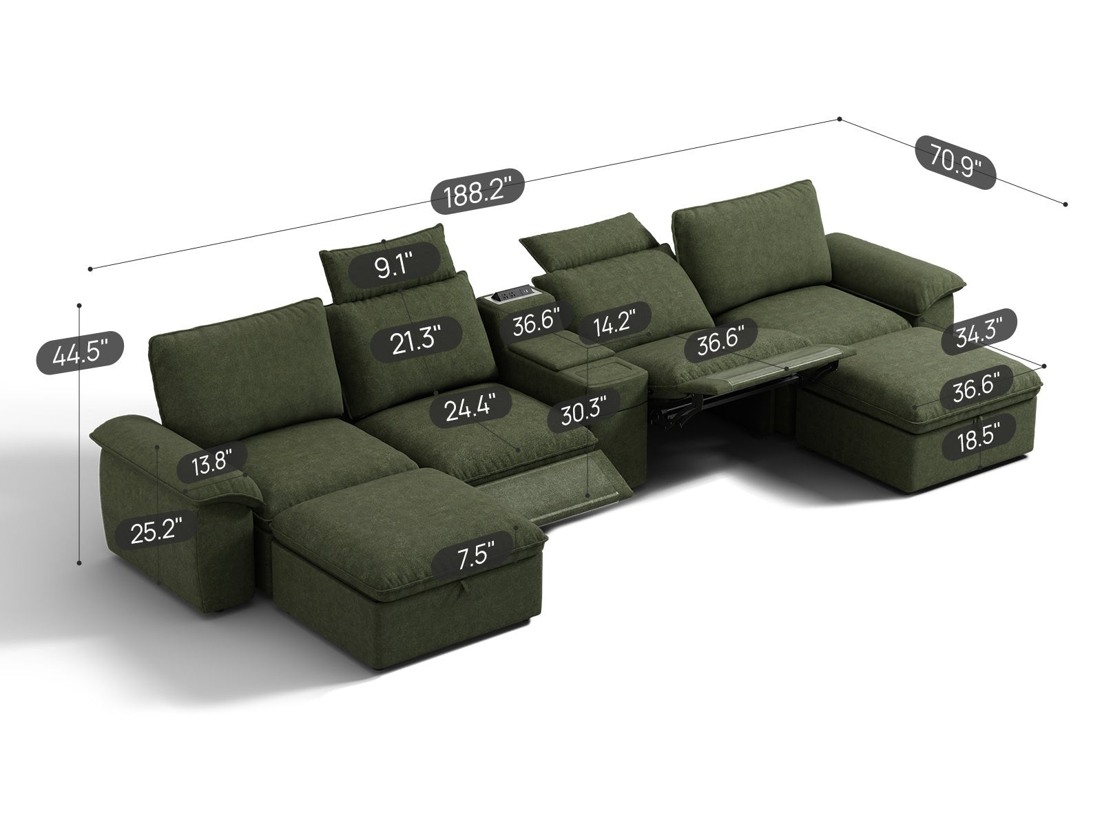 SOMA Prestige 6 Seat U - shaped, with 2 Recliners & Console | Nap Armrests