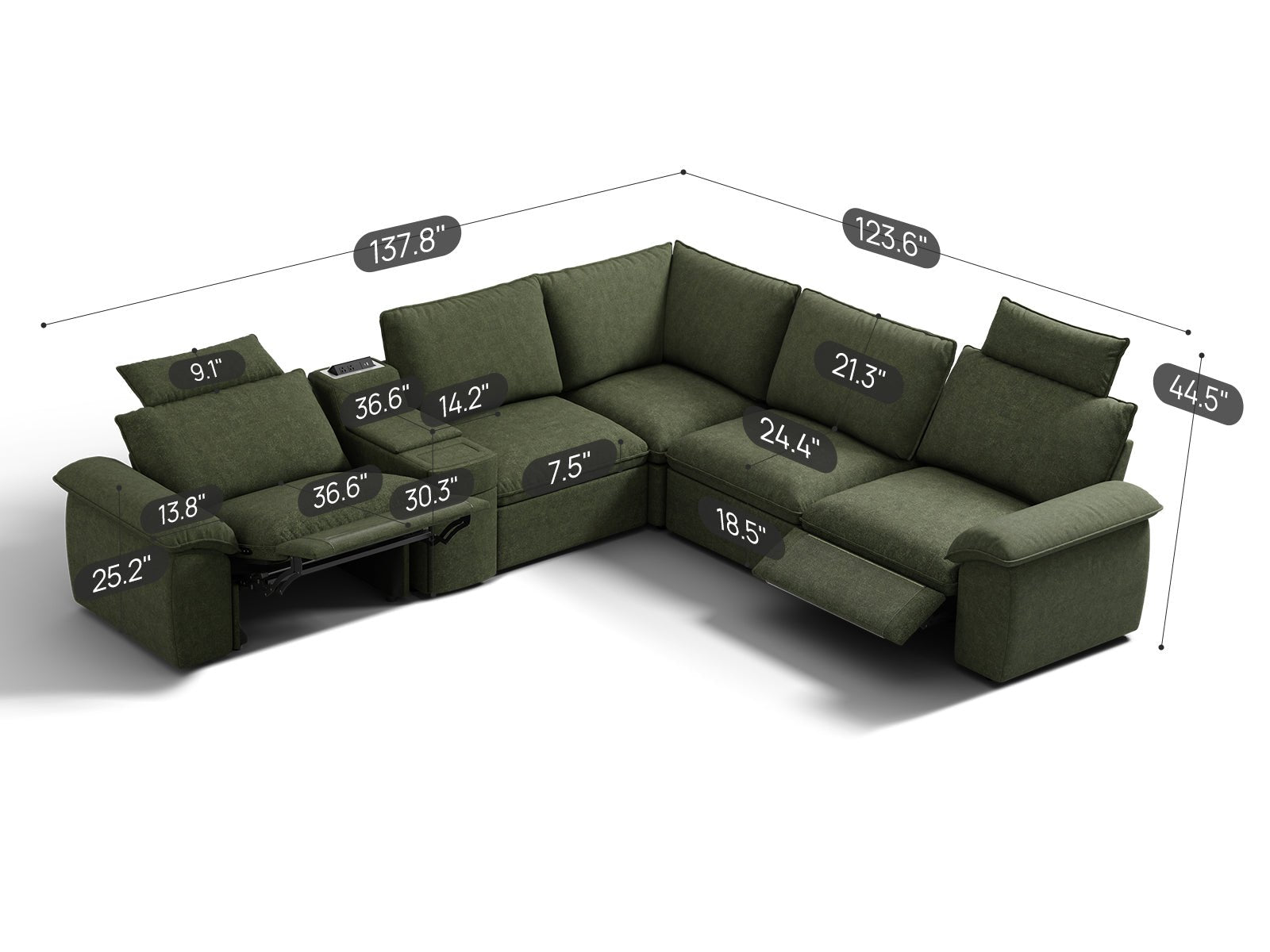 SOMA Prestige 5 Seat V - shaped, with 2 Recliners & Console | Nap Armrests