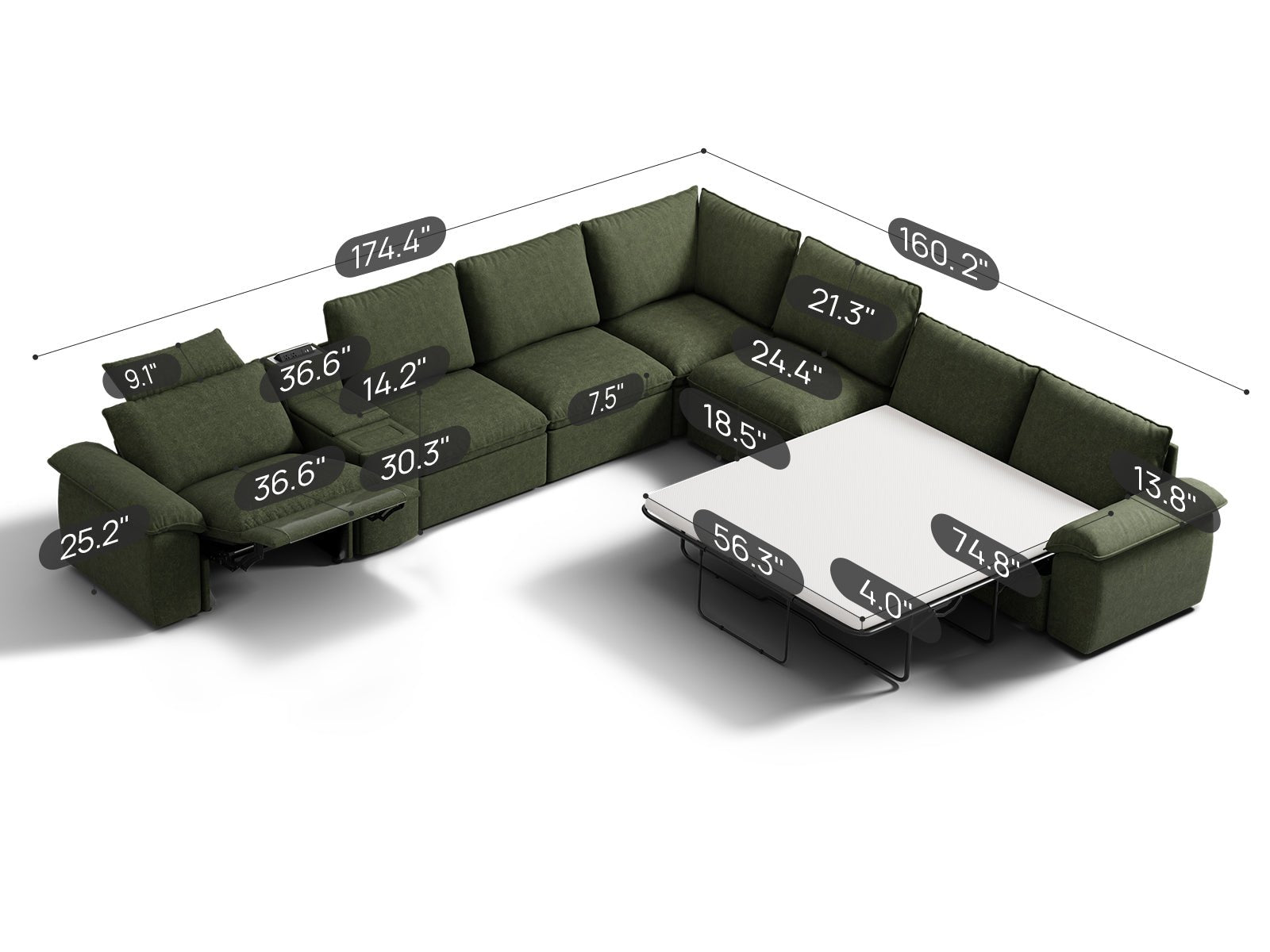 SOMA Oasis I 7 Seat V - shaped Versatile Recliner, with Hidden Sofa Bed | Nap Armrests