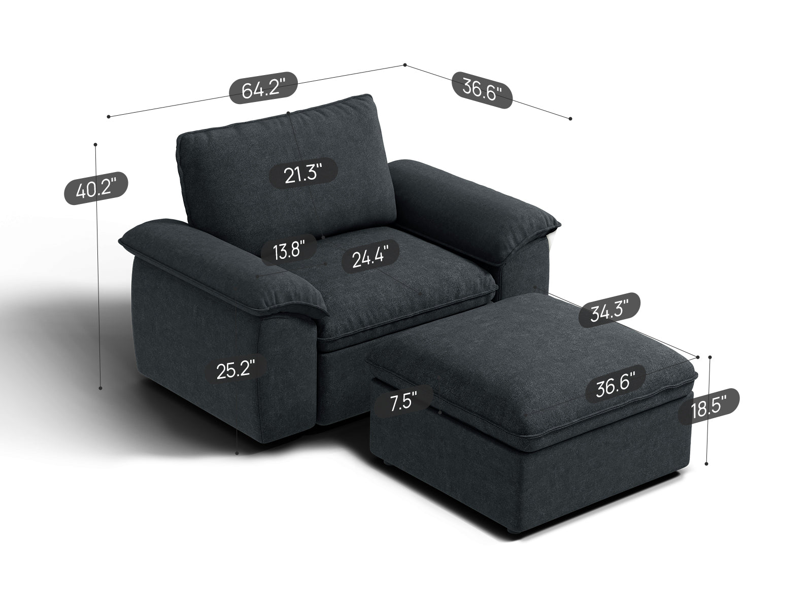 SOMA Origins II 2 Seat Armchair, with Nap Armrests & Ottoman