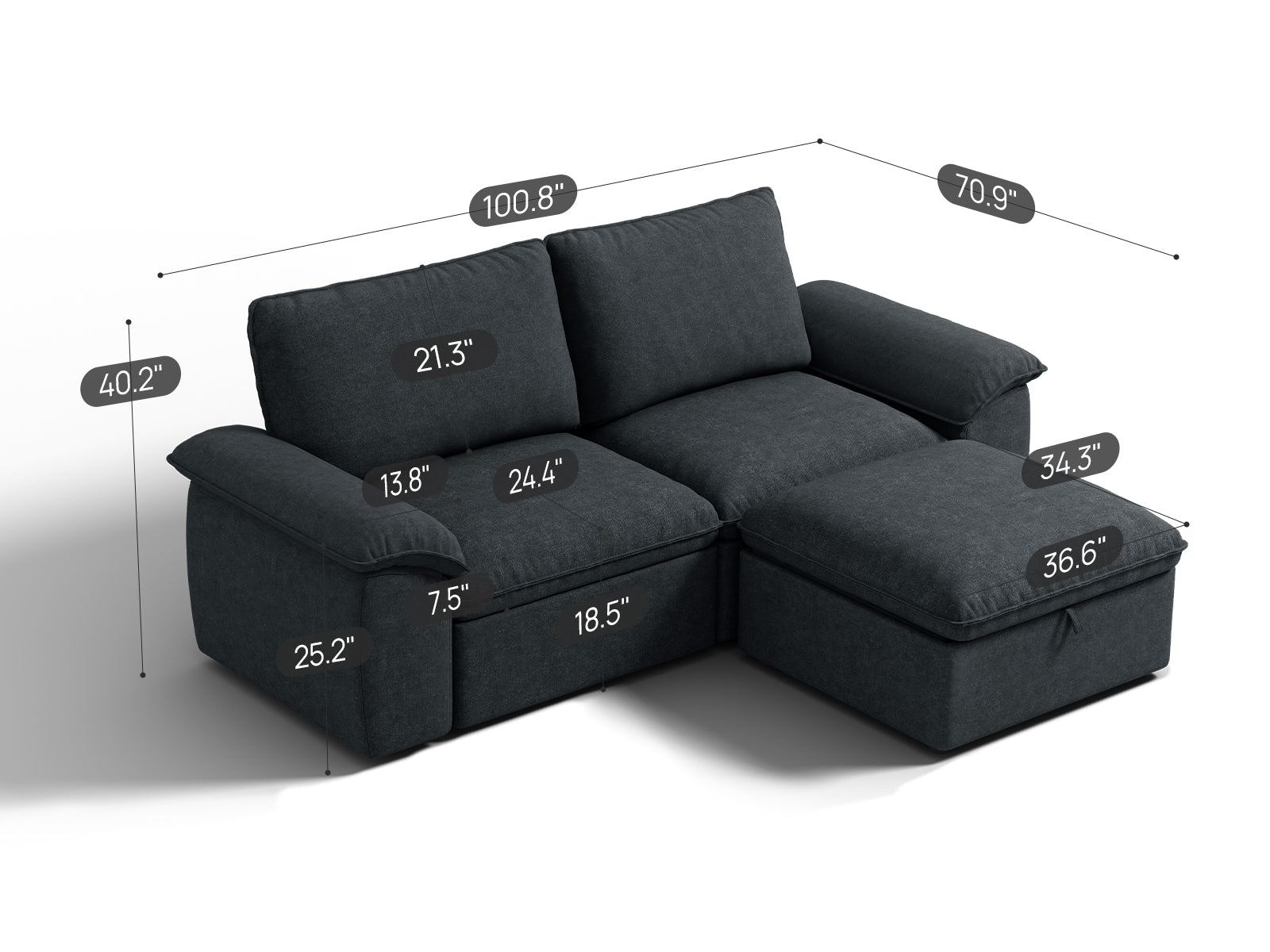 SOMA Origins II 3 Seat Loveseat, with Nap Armrests & Ottoman
