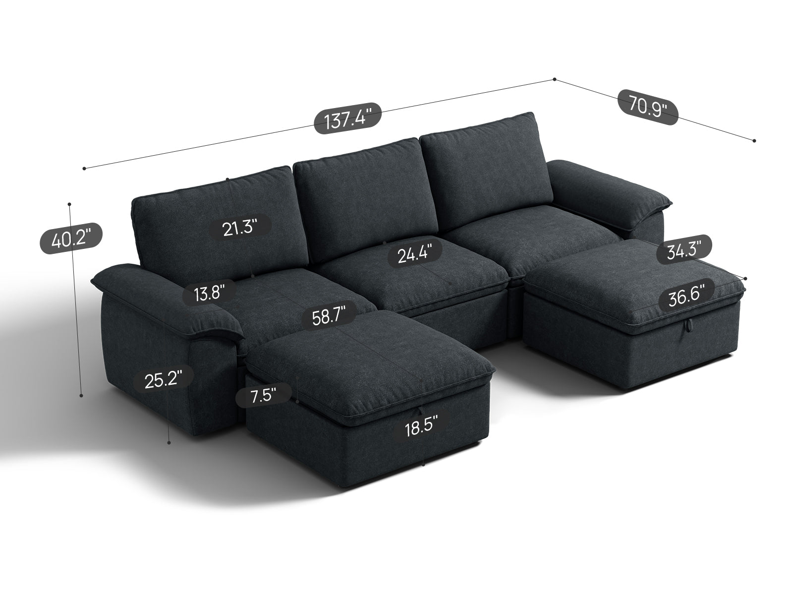 SOMA Origins II 5 Seat U-shaped, with Nap Armrests & 2 Ottomans