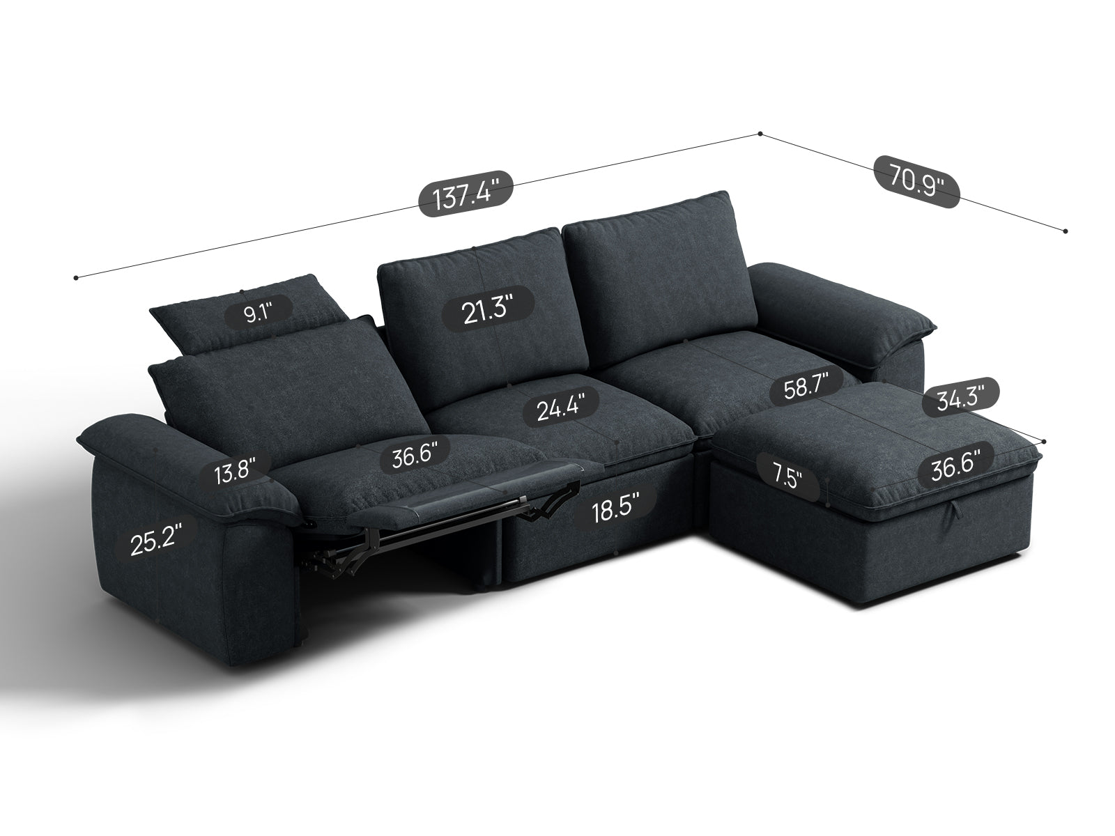 SOMA Motion II 4 Seat L - shaped, with Recliner & Nap Armrests
