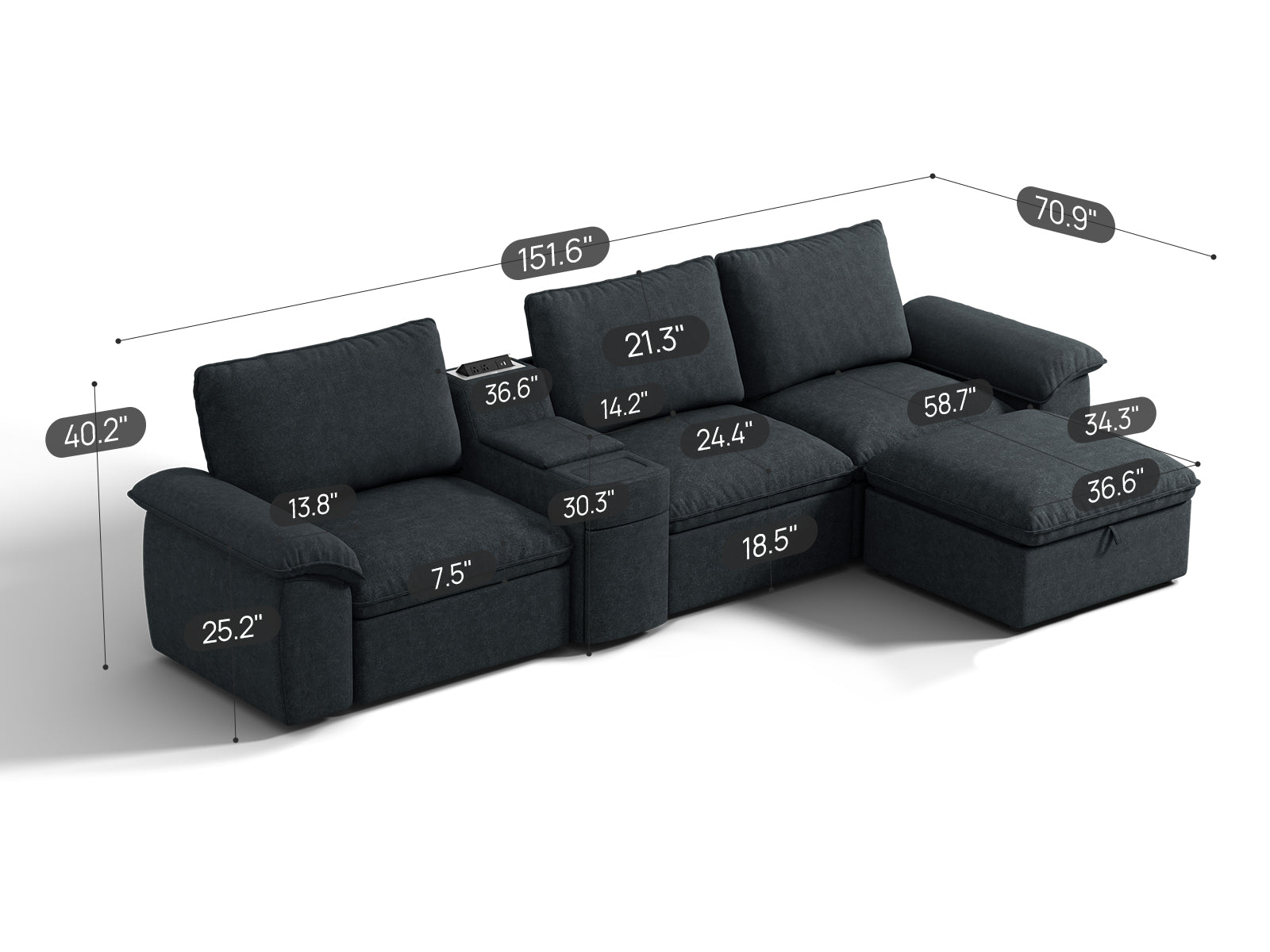 SOMA Motion I 4 Seat L-shaped, with Nap Armrests & Console