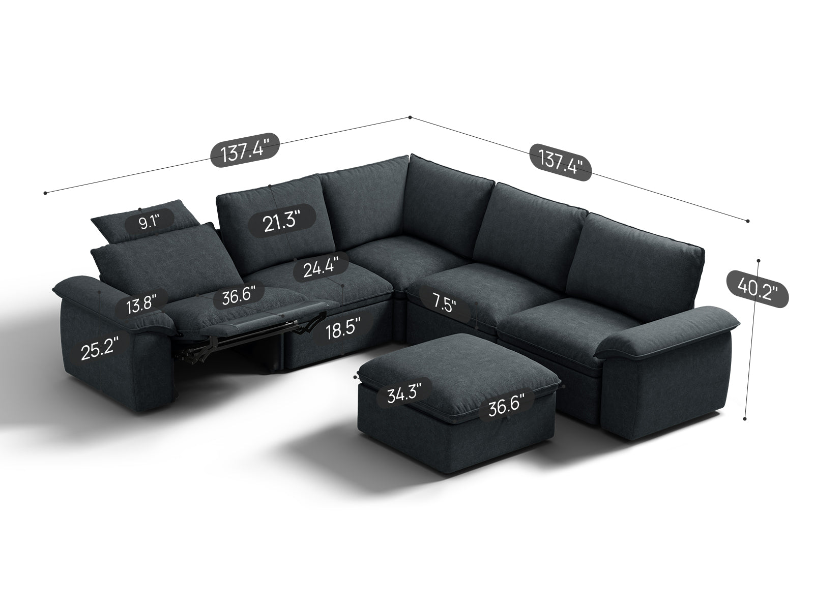 SOMA Motion II 6 Seat V - shaped, with Recliner & Nap Armrests