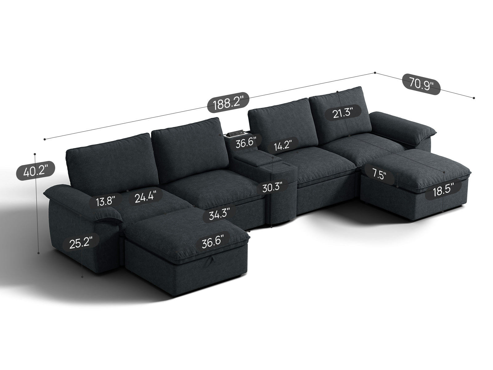 SOMA Motion I 6 Seat U - shaped, with Nap Armrests & Console