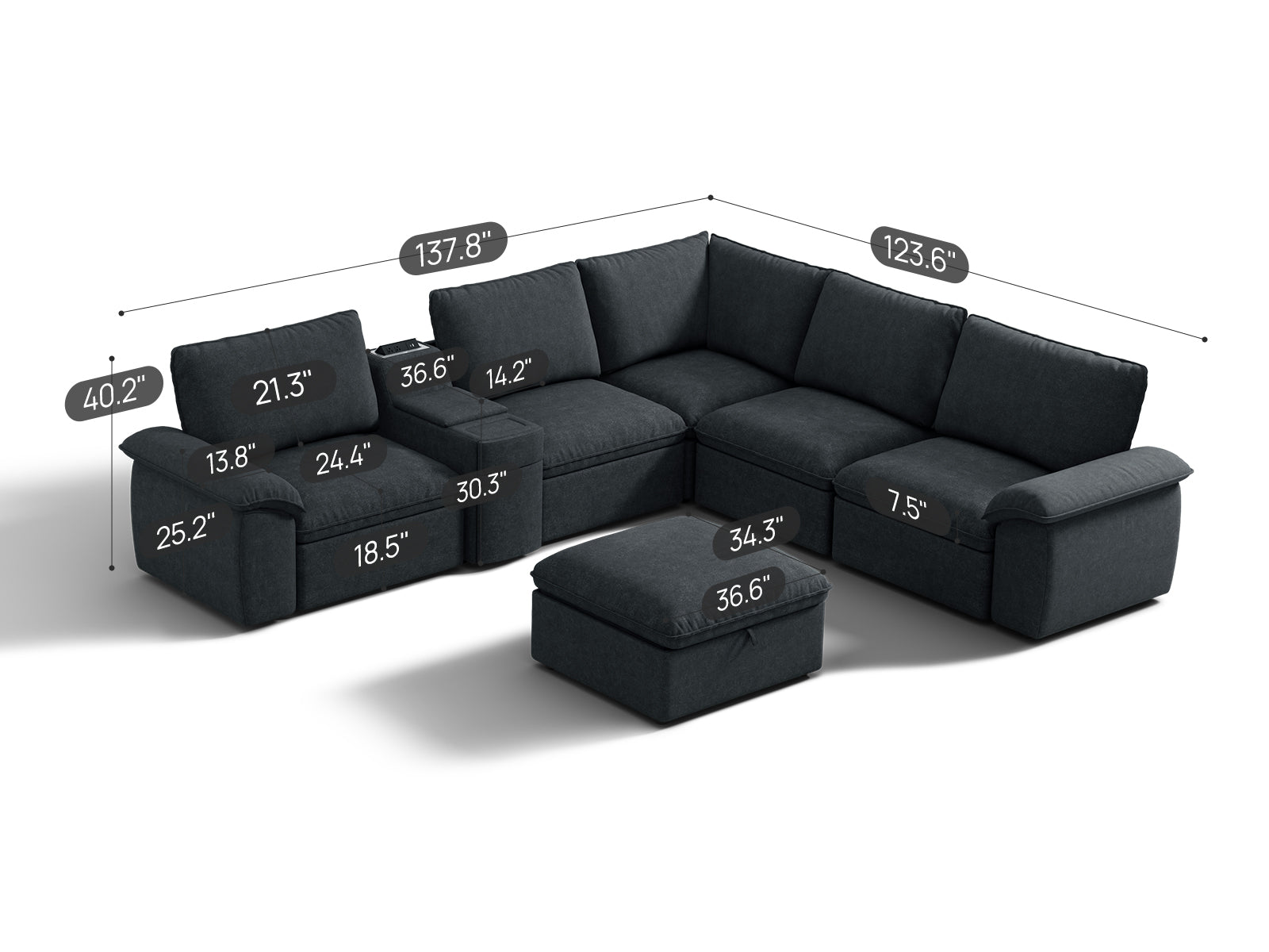 SOMA Motion I 6 Seat V - shaped, with Nap Armrests & Console