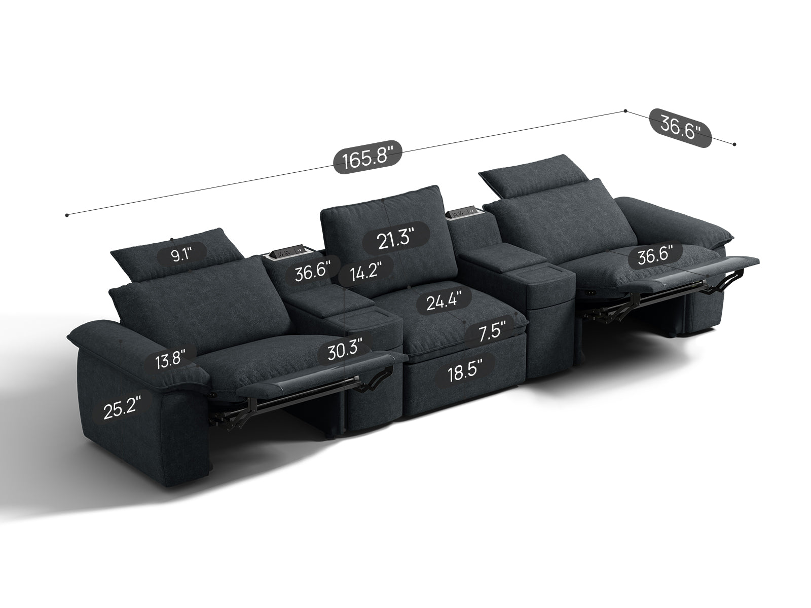 SOMA Prestige 3 Seat, with 2 Recliners & 2 Consoles | Nap Armrests
