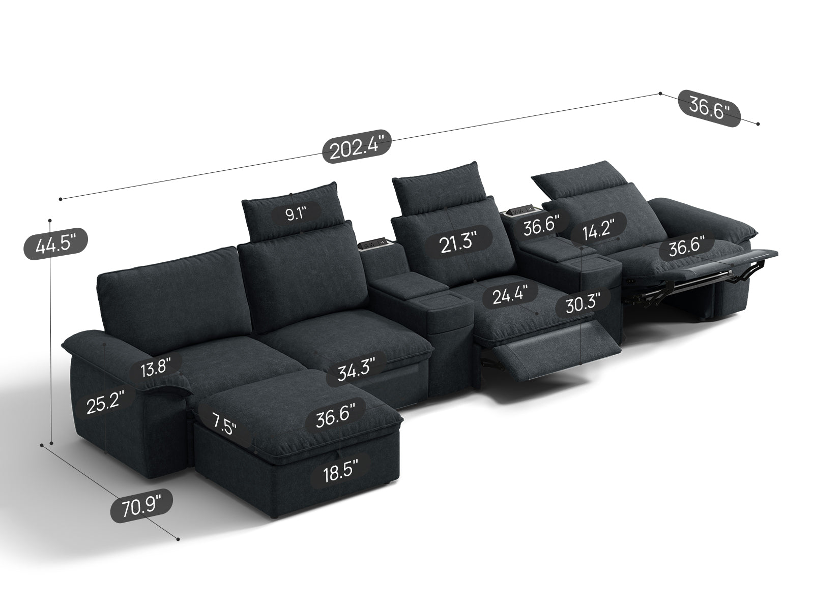 SOMA Prestige 5 Seat L - shaped, with 3 Recliners & 2 Consoles | Nap Armrests