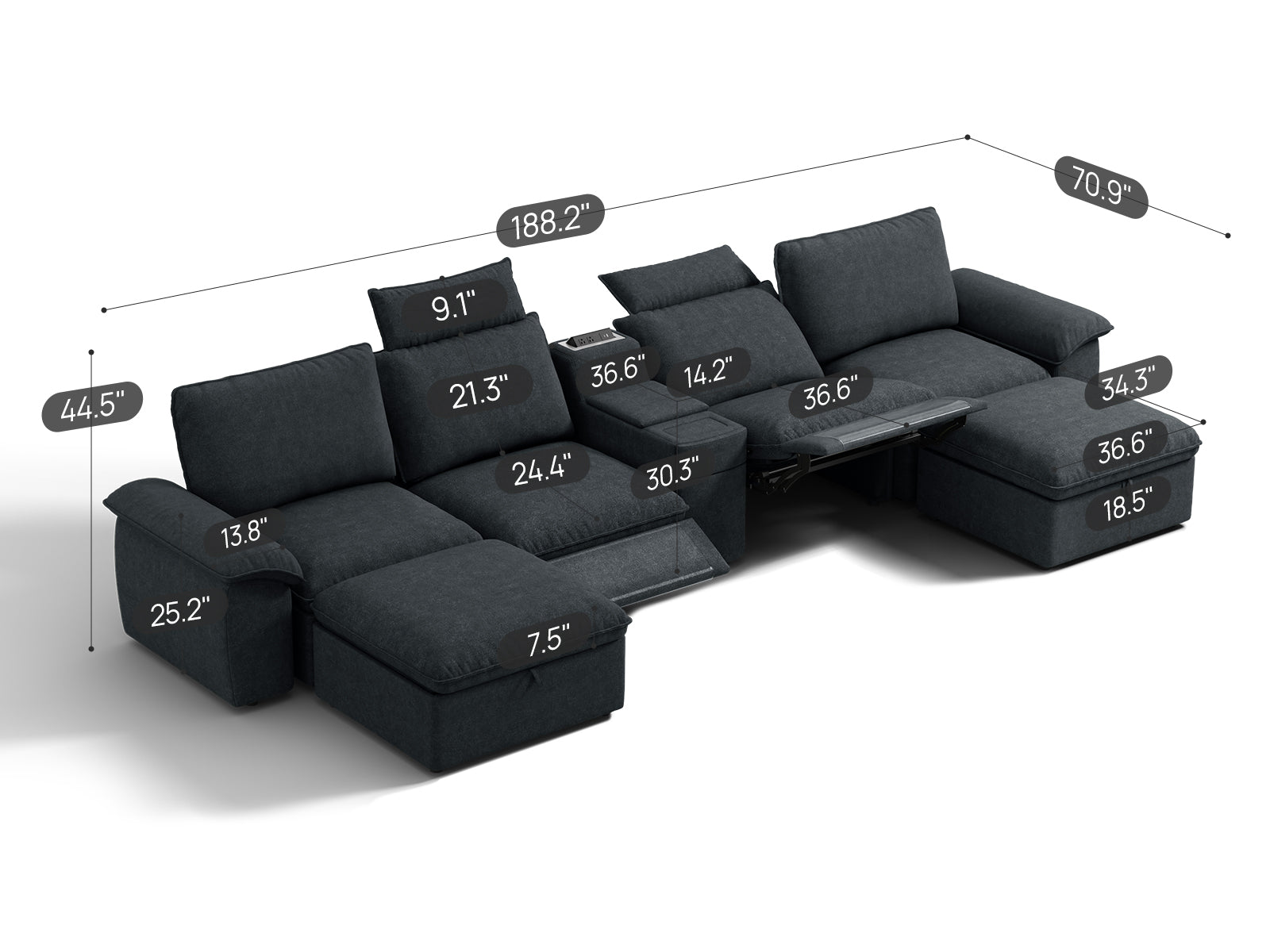 SOMA Prestige 6 Seat U - shaped, with 2 Recliners & Console | Nap Armrests