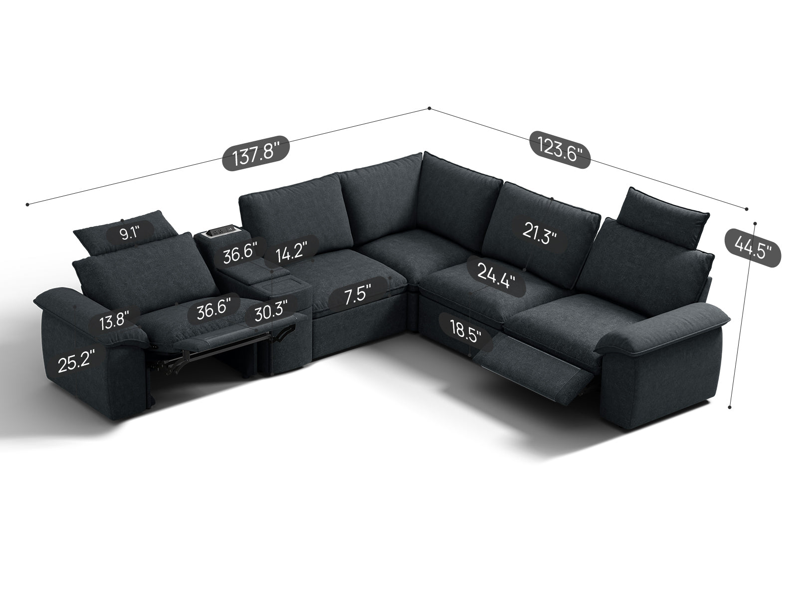 SOMA Prestige 5 Seat V - shaped, with 2 Recliners & Console | Nap Armrests