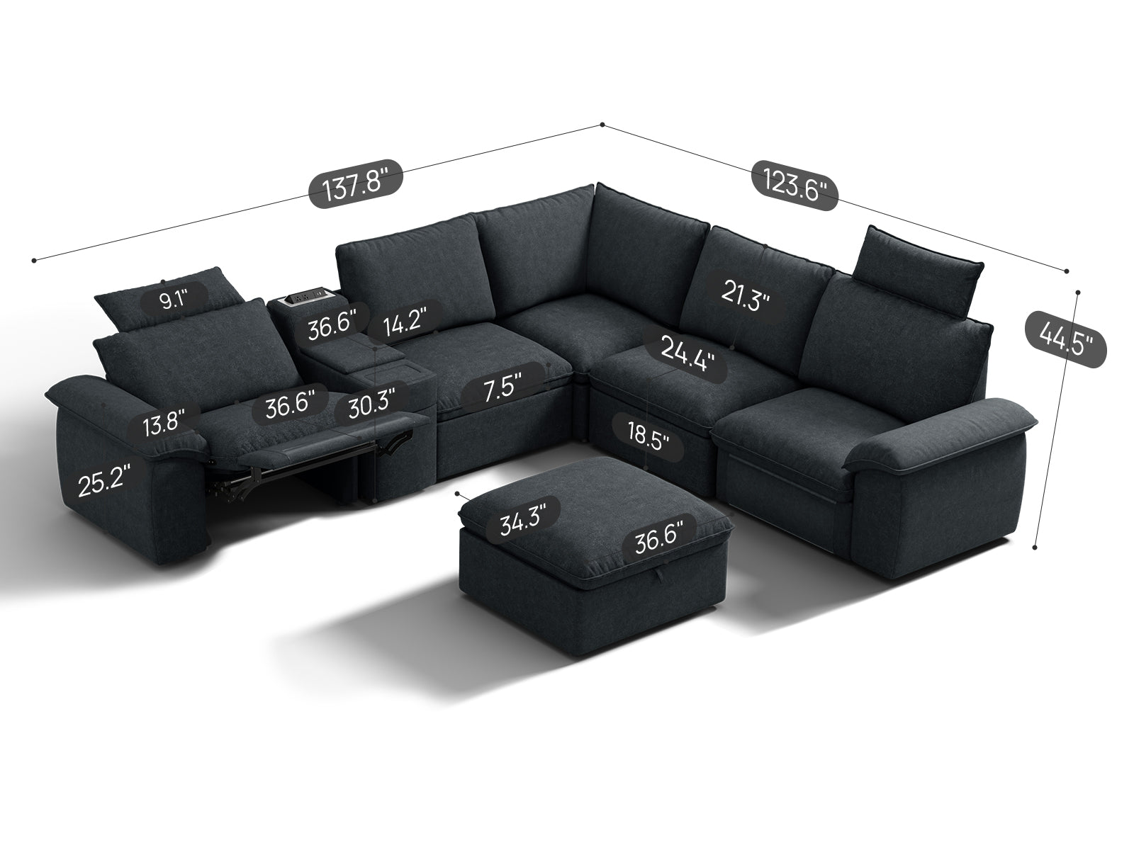 SOMA Prestige 6 Seat V - shaped, with 2 Recliners & Console | Nap Armrests