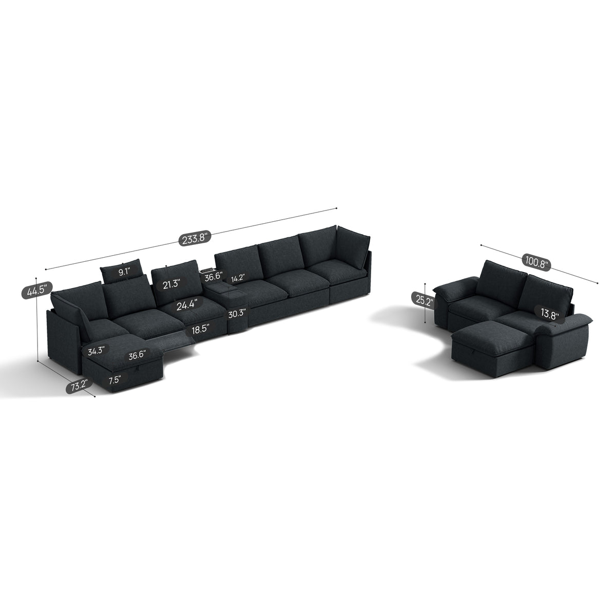 SOMA Bundles 7 Seat Recliner & Power Console, with 2IN1 Hidden Sleeper Sofa Bed | Nap Armrests